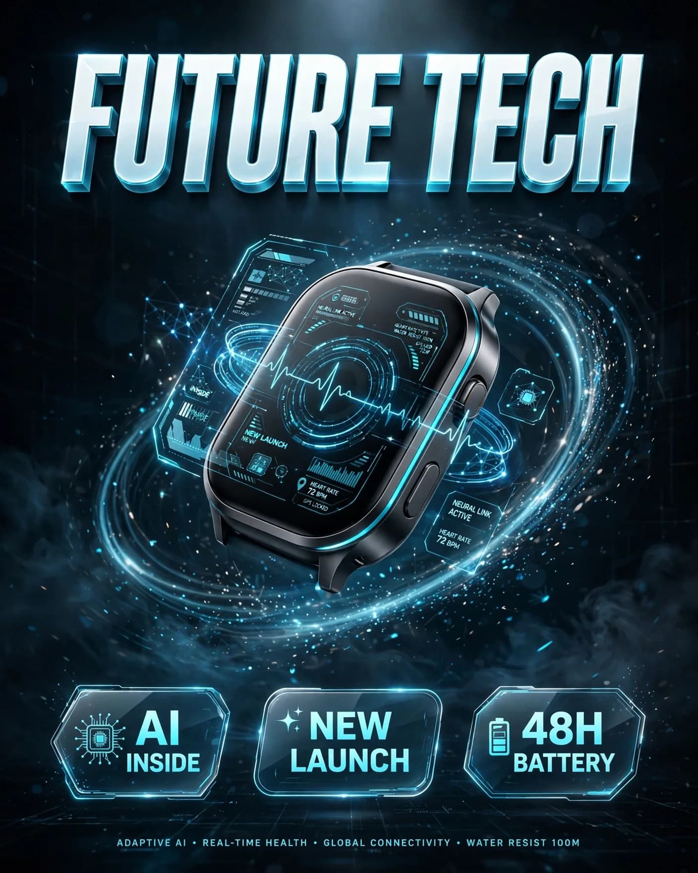 Tech Gadget Promo Poster — Futuristic Product Launch Graphic | Editable AI Prompt
