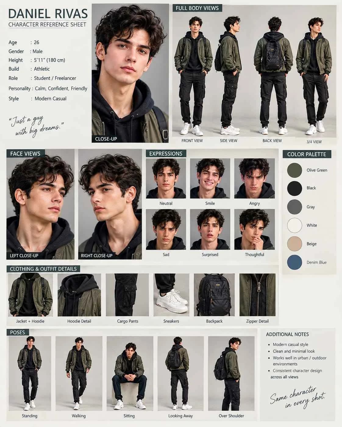 Professional AI Character Reference Sheet — Editable Character Design Prompt