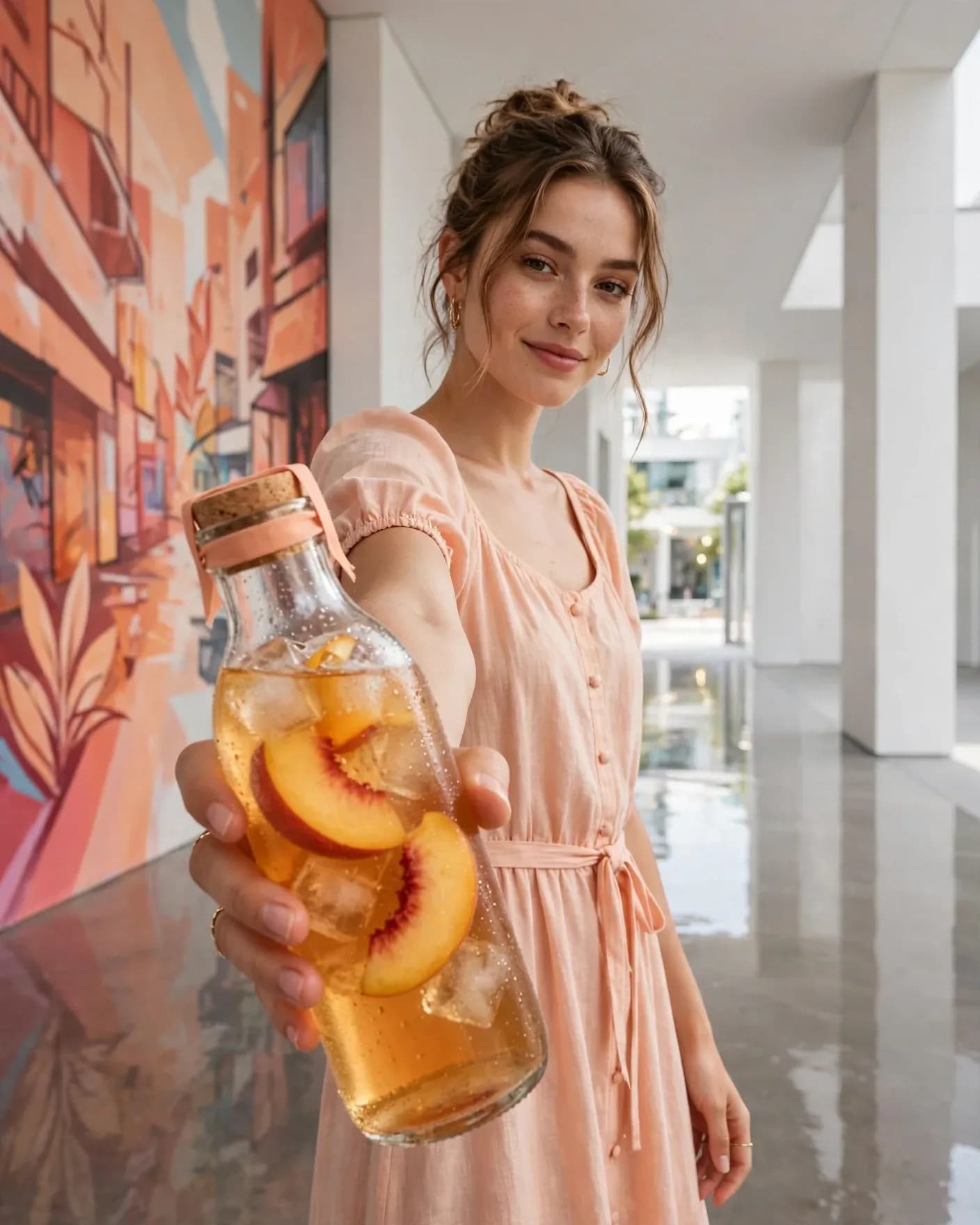 Peach Iced Tea Lifestyle Beverage Campaign — Premium Product Advertisement Poster | Editable AI Prompt