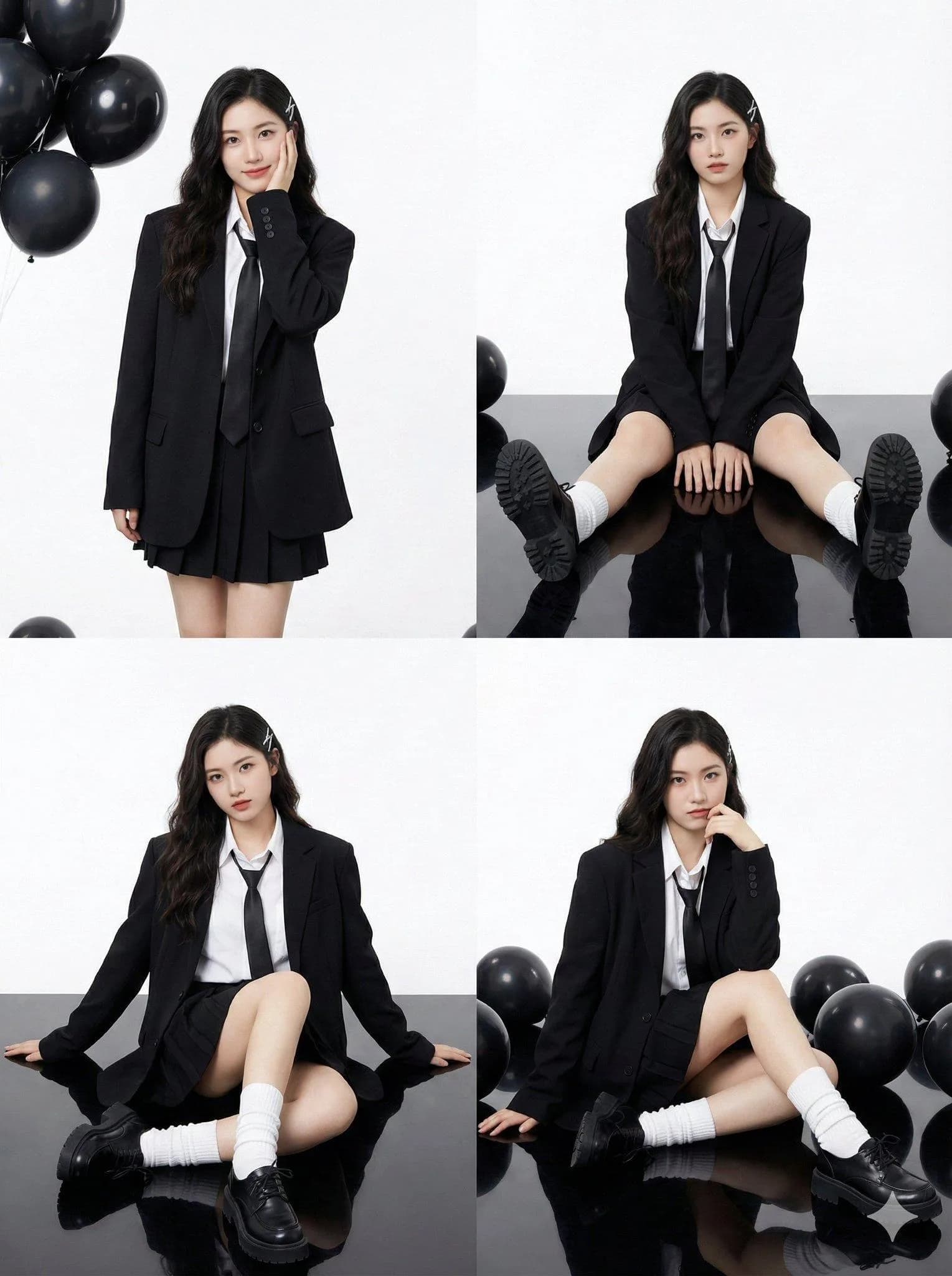 K-Pop Black & White Luxury Studio Fashion Grid AI Prompt