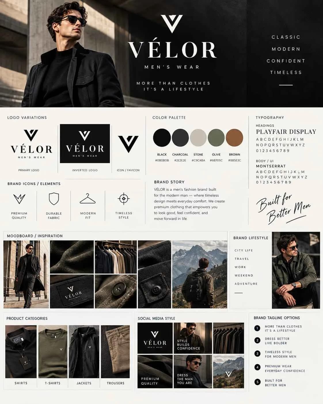 Premium Men’s Fashion Brand Identity Sheet — Editable AI Prompt