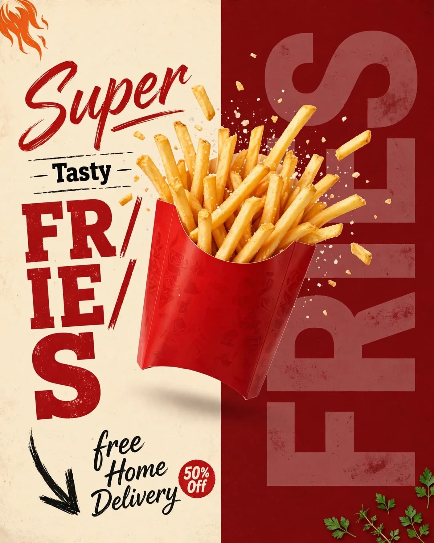 FRIES Fast Food Campaign — Retro Diner Promo Poster | Editable AI Prompt