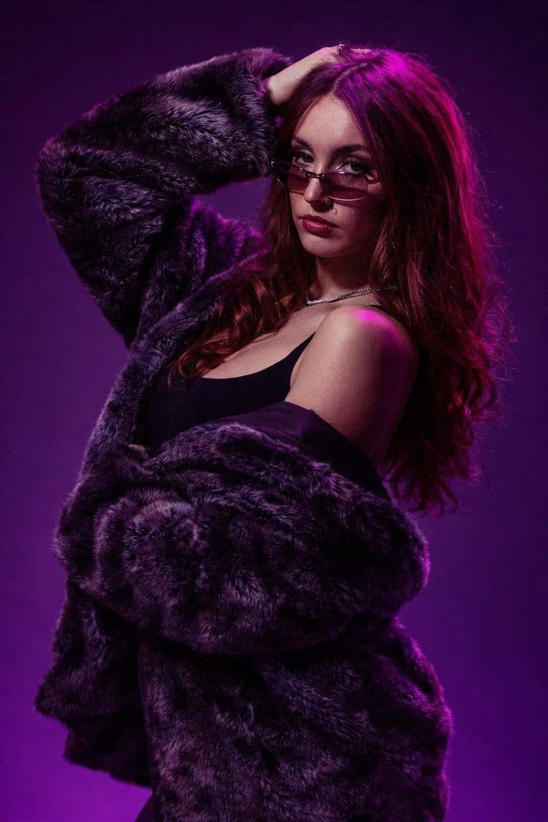 Moody Purple Luxury Fashion Portrait AI Prompt