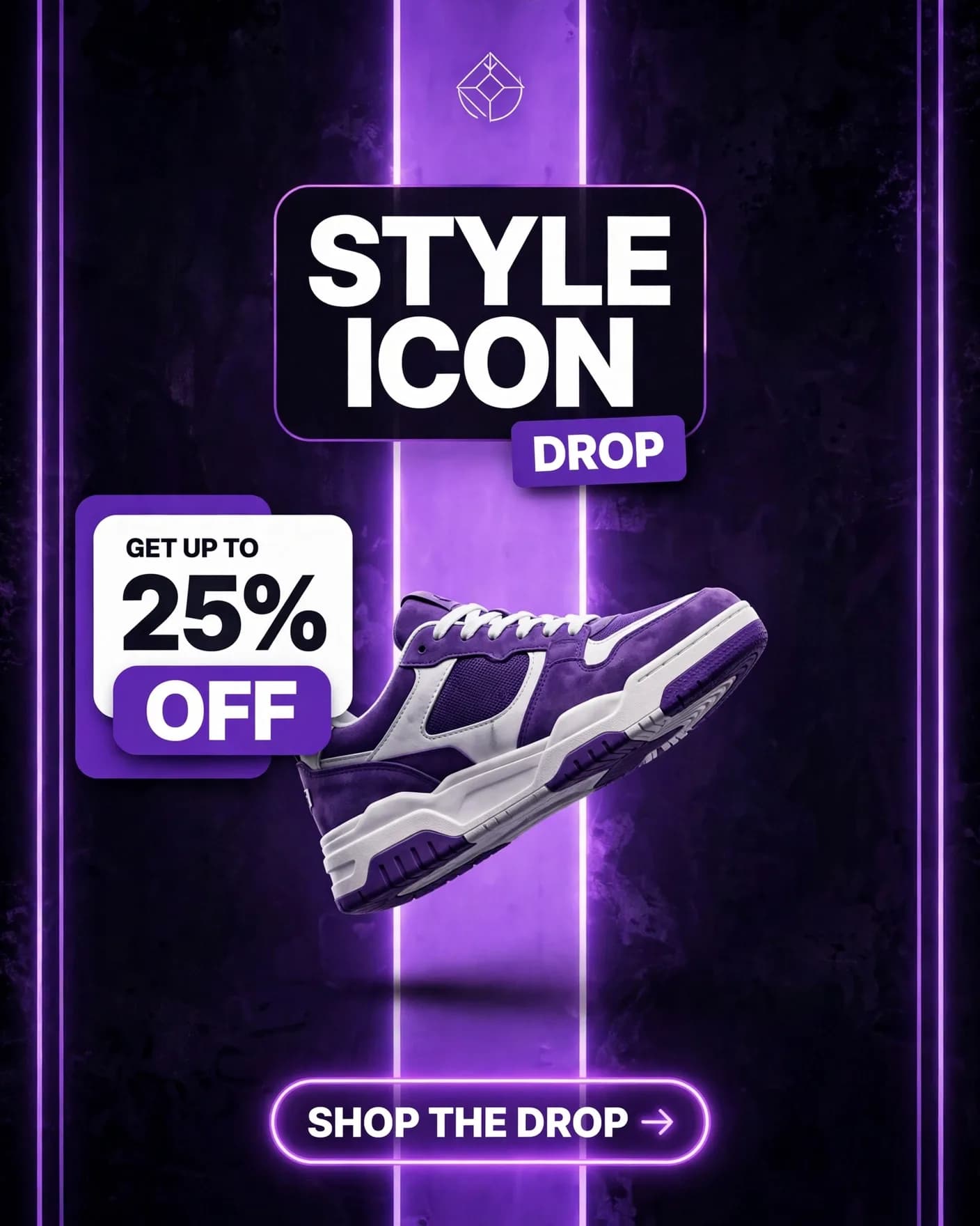 STYLE ICON Lifestyle Sneaker Campaign — Purple Streetwear Sale Poster | Editable AI Prompt