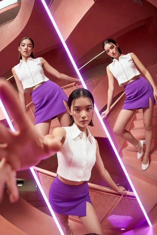 Futuristic Fashion Spiral Staircase Commercial Campaign AI Prompt