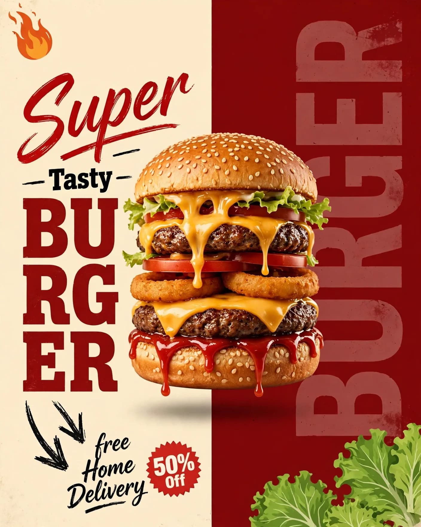 BURGER Fast Food Campaign — Retro Diner Promo Poster | Editable AI Prompt