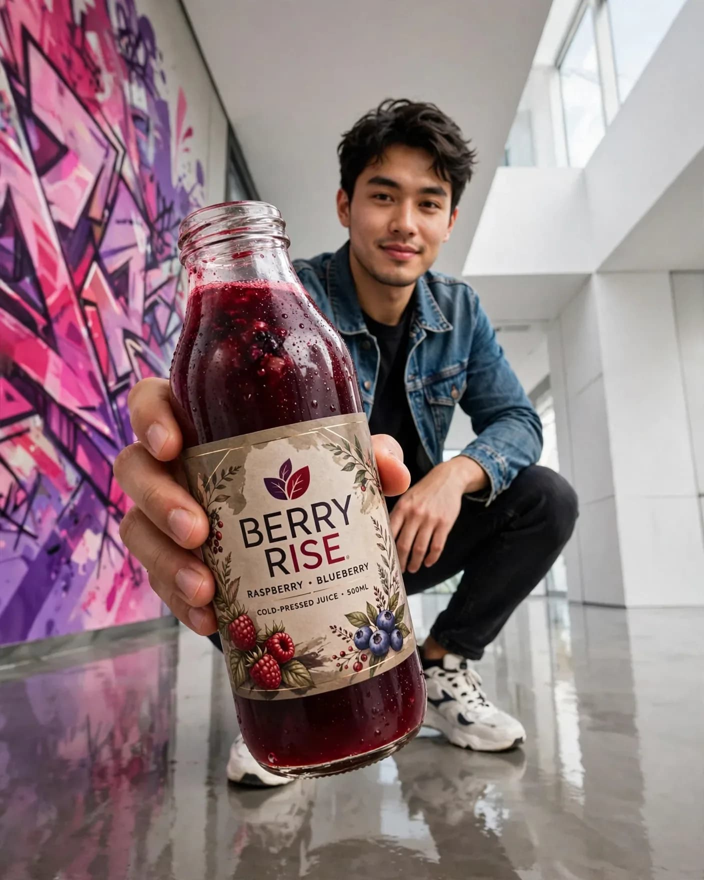 Berry Juice Lifestyle Beverage Campaign — Premium Product Advertisement Poster | Editable AI Prompt