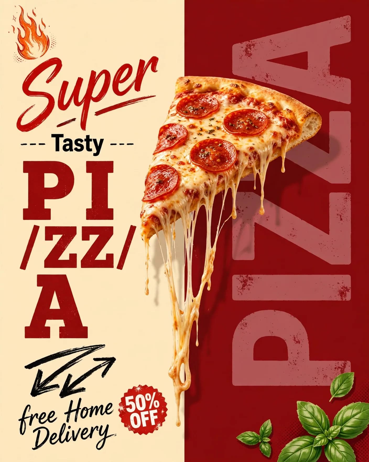 PIZZA Fast Food Campaign — Retro Diner Promo Poster | Editable AI Prompt