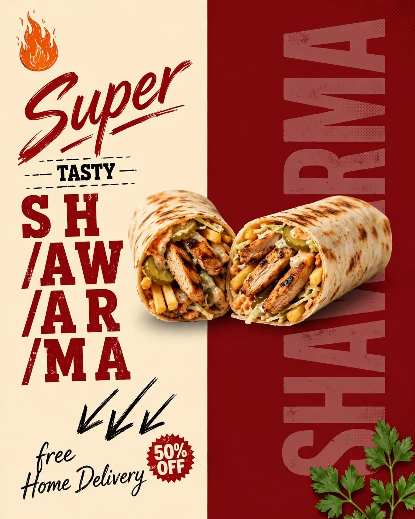 SHAWARMA Fast Food Campaign — Retro Diner Promo Poster | Editable AI Prompt