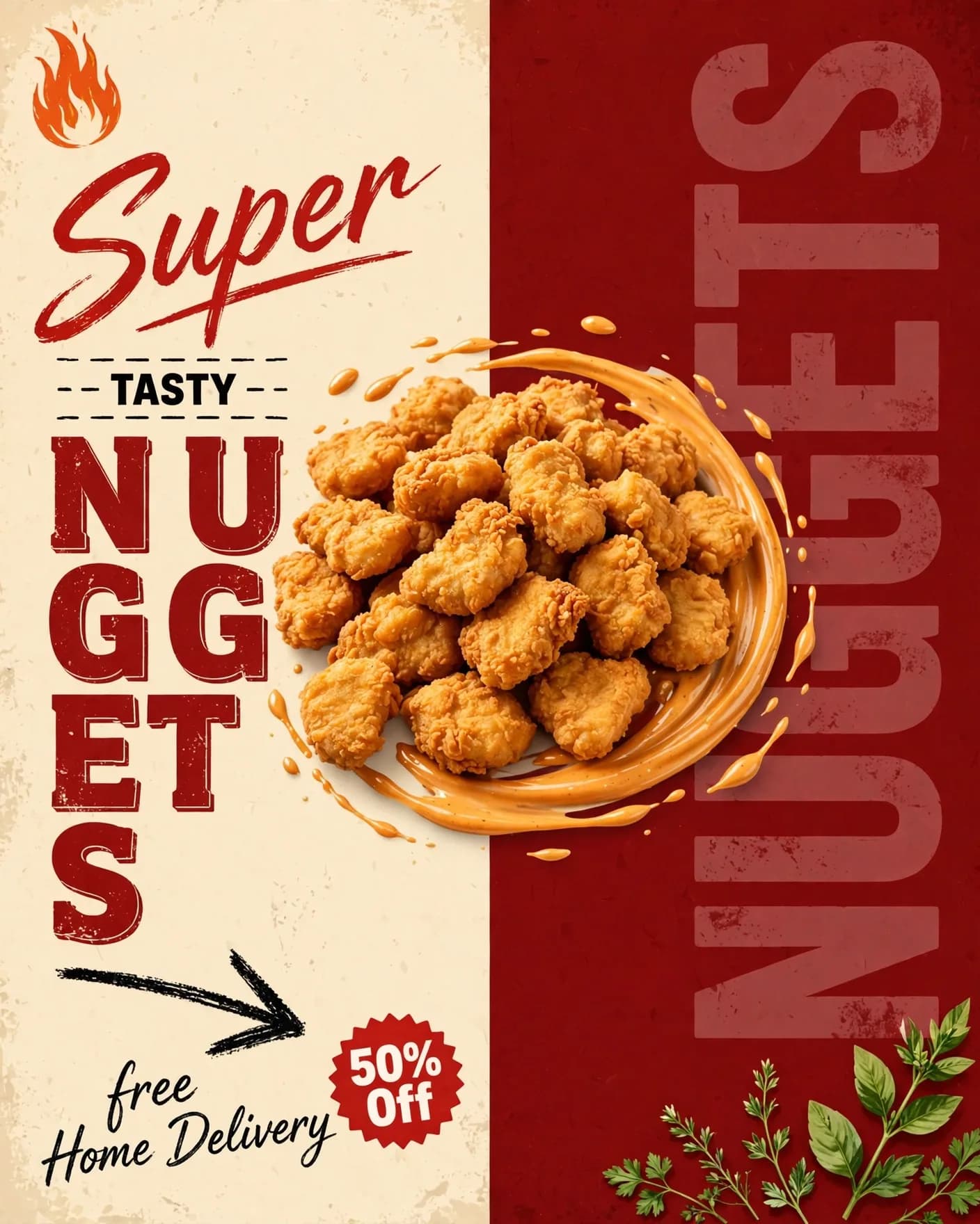 NUGGETS Fast Food Campaign — Retro Diner Promo Poster | Editable AI Prompt