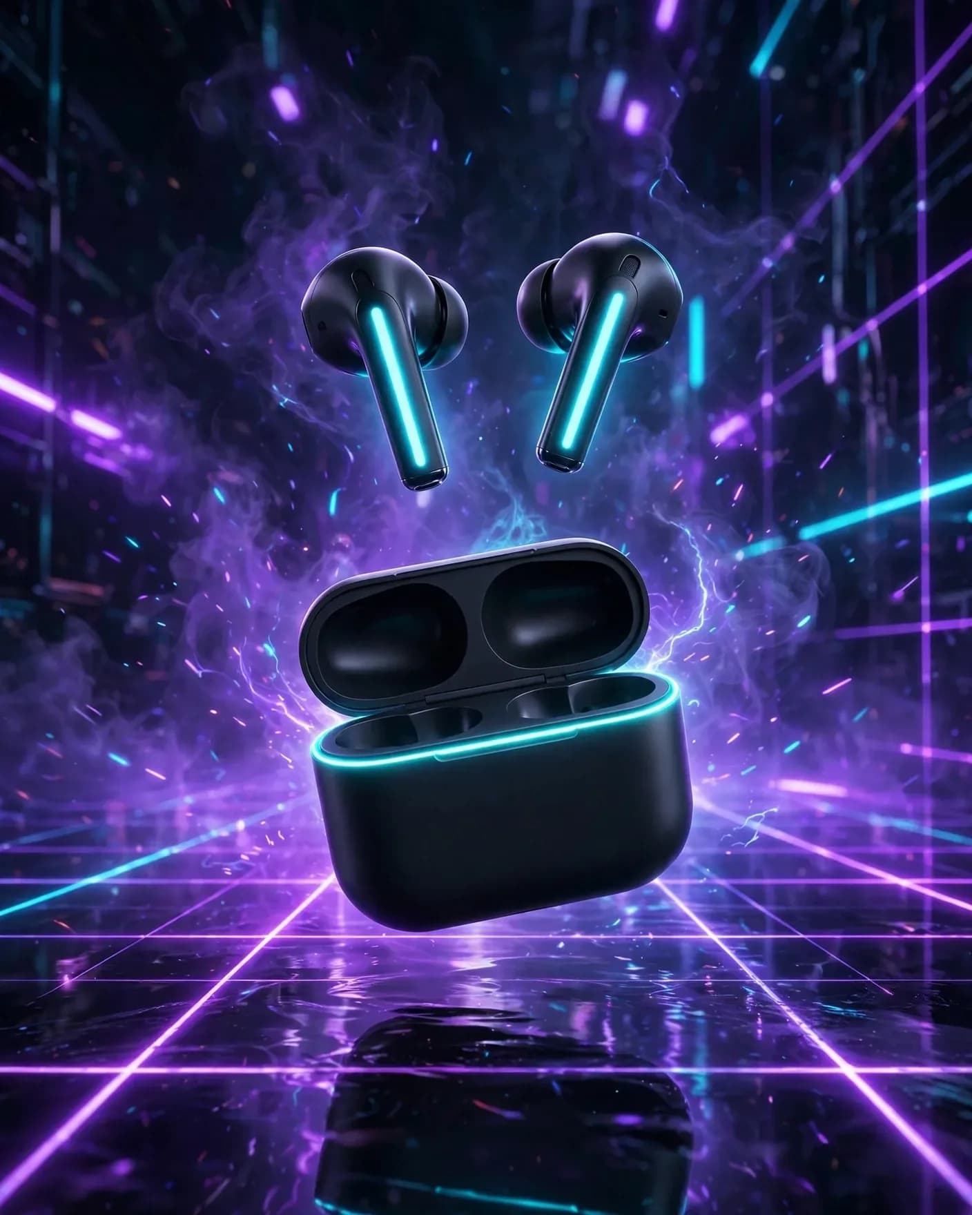 Feel Korea Wireless Earbuds Neon Campaign — Premium Electronics Brand Poster | Editable AI Prompt