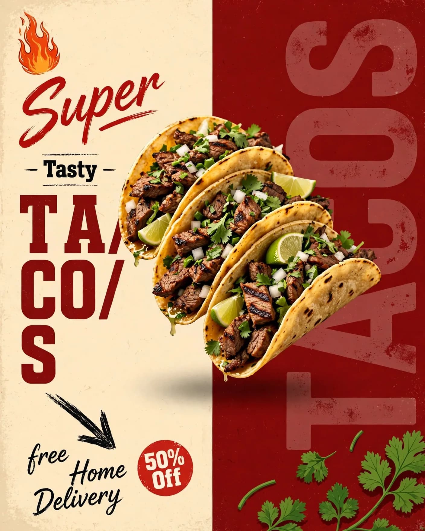 TACOS Fast Food Campaign — Retro Diner Promo Poster | Editable AI Prompt