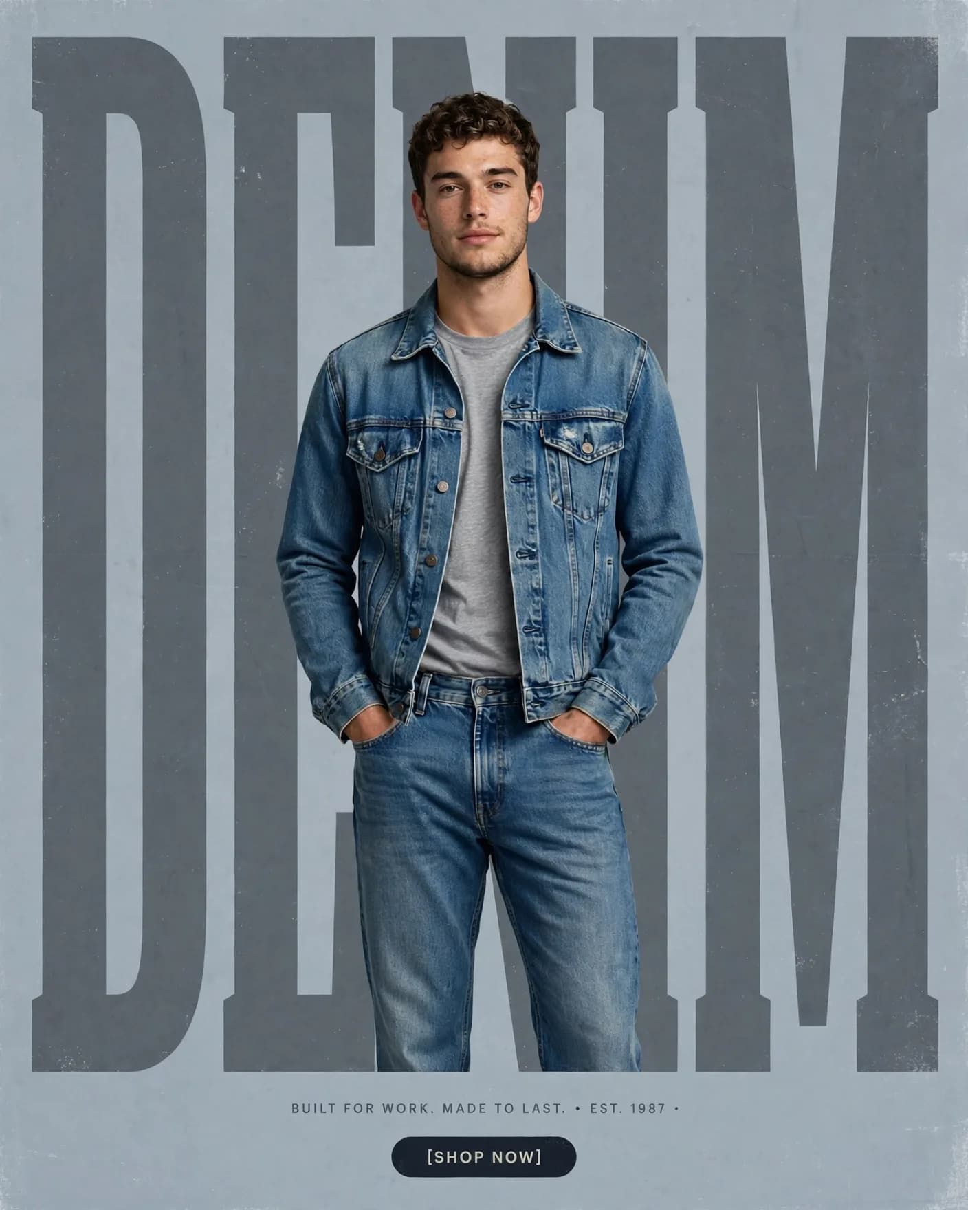 Denim Campaign — Washed-Blue Giant Wordmark Poster | Editable AI Prompt
