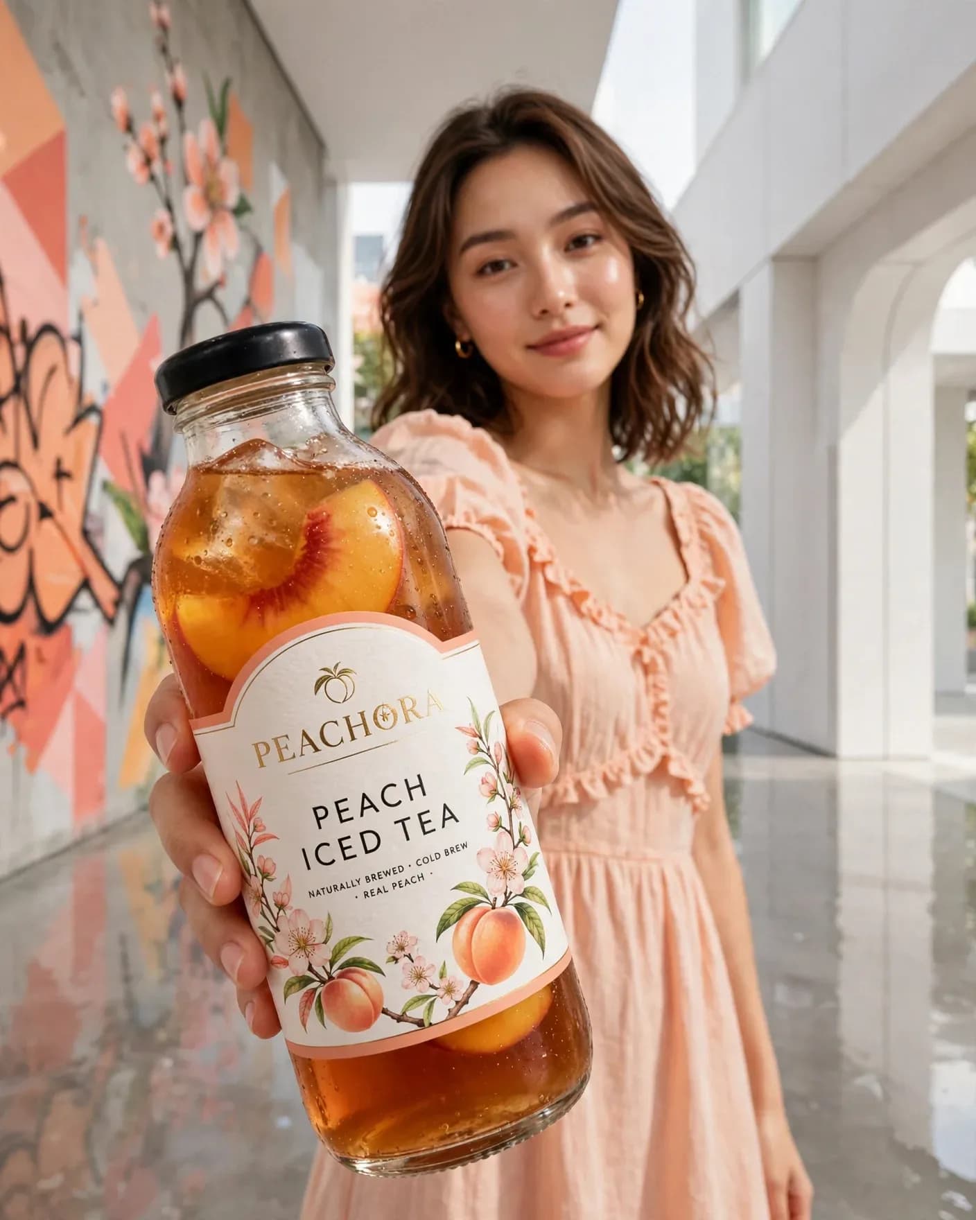 Peach Iced Tea Lifestyle Beverage Campaign — Premium Product Advertisement Poster | Editable AI Prompt