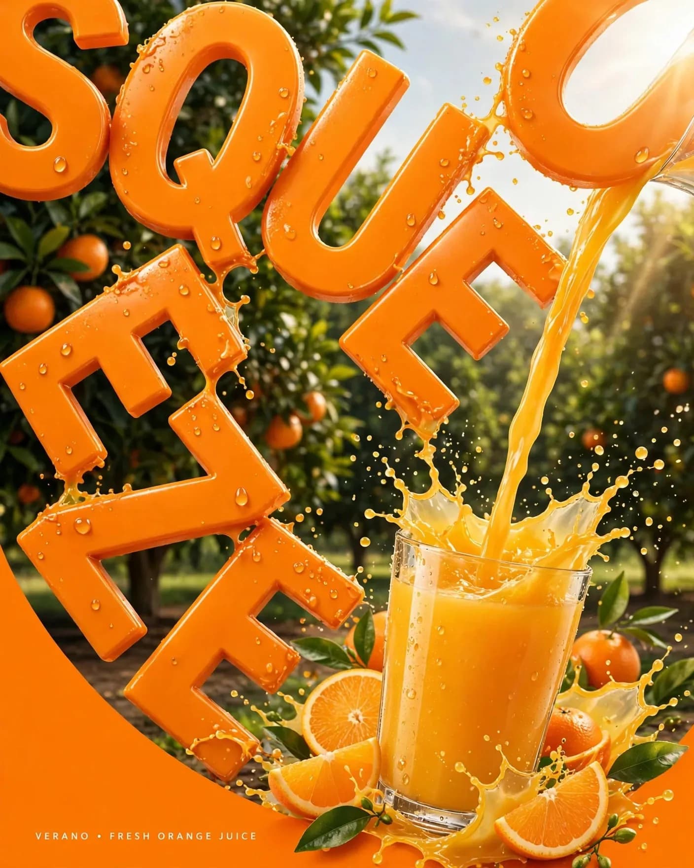 SQUEEZE Juice Campaign — Bold Typography Food Key Visual | Editable AI Prompt