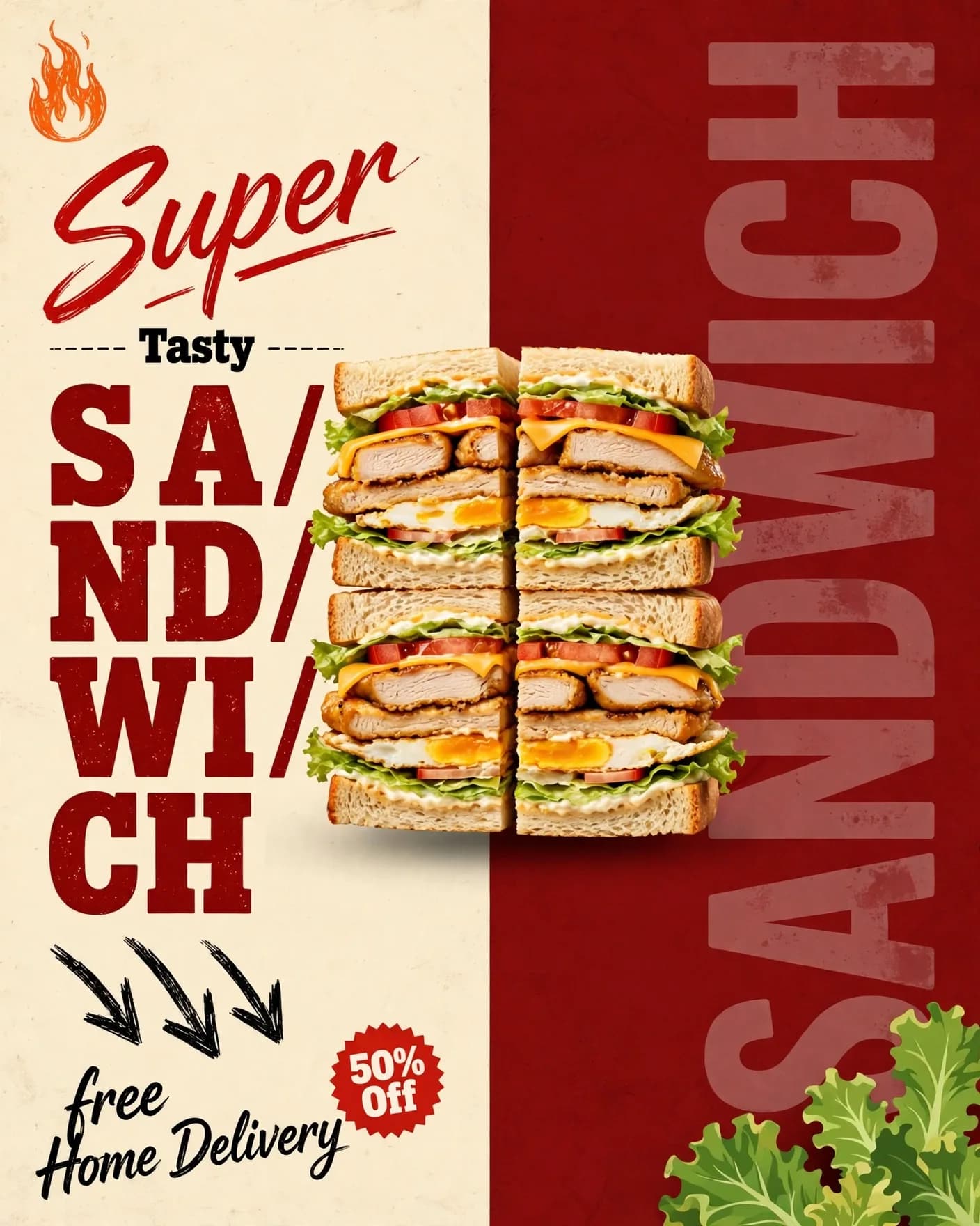SANDWICH Fast Food Campaign — Retro Diner Promo Poster | Editable AI Prompt