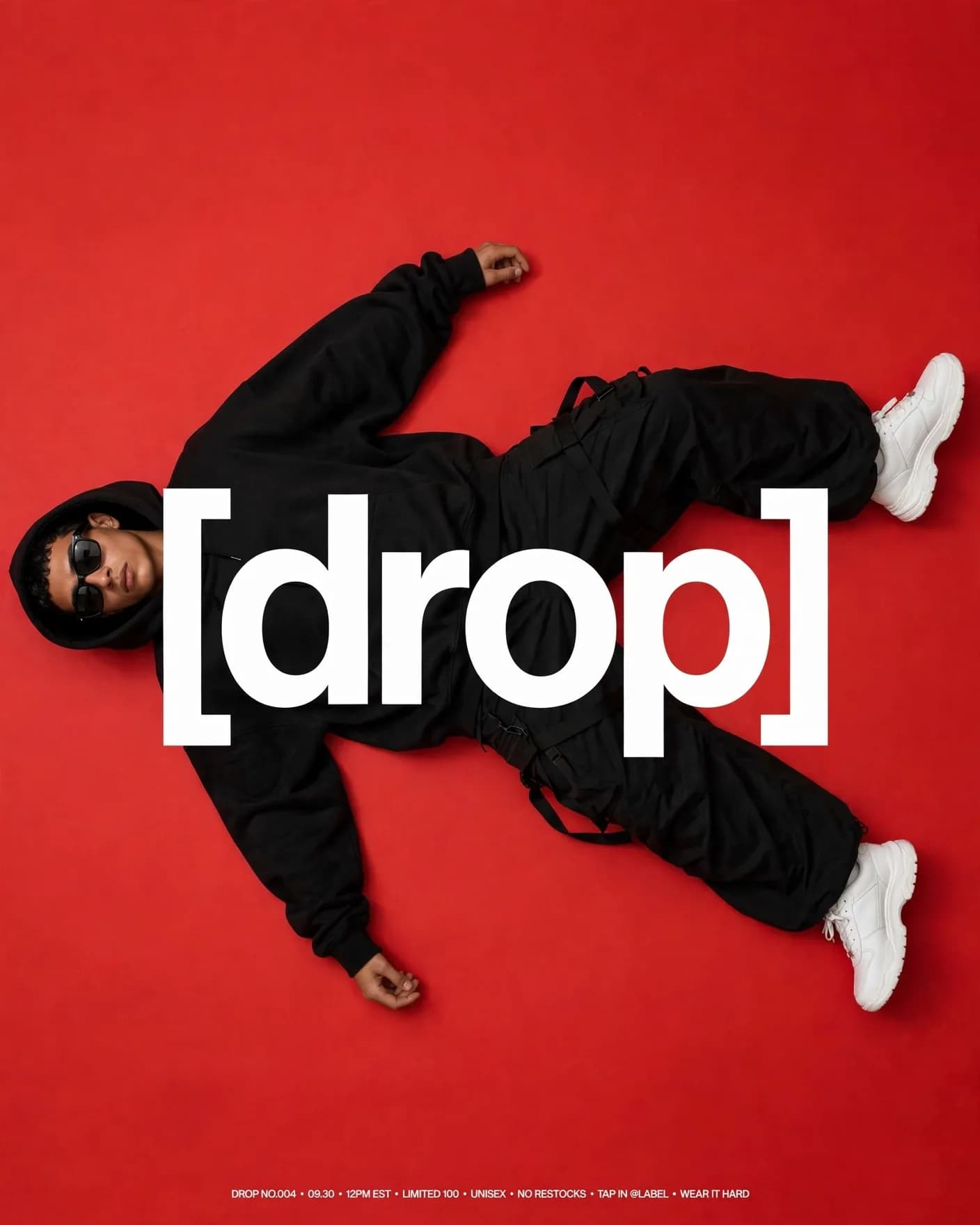 Streetwear Drop Poster — Bold Red Drop Culture Campaign | Editable AI Prompt