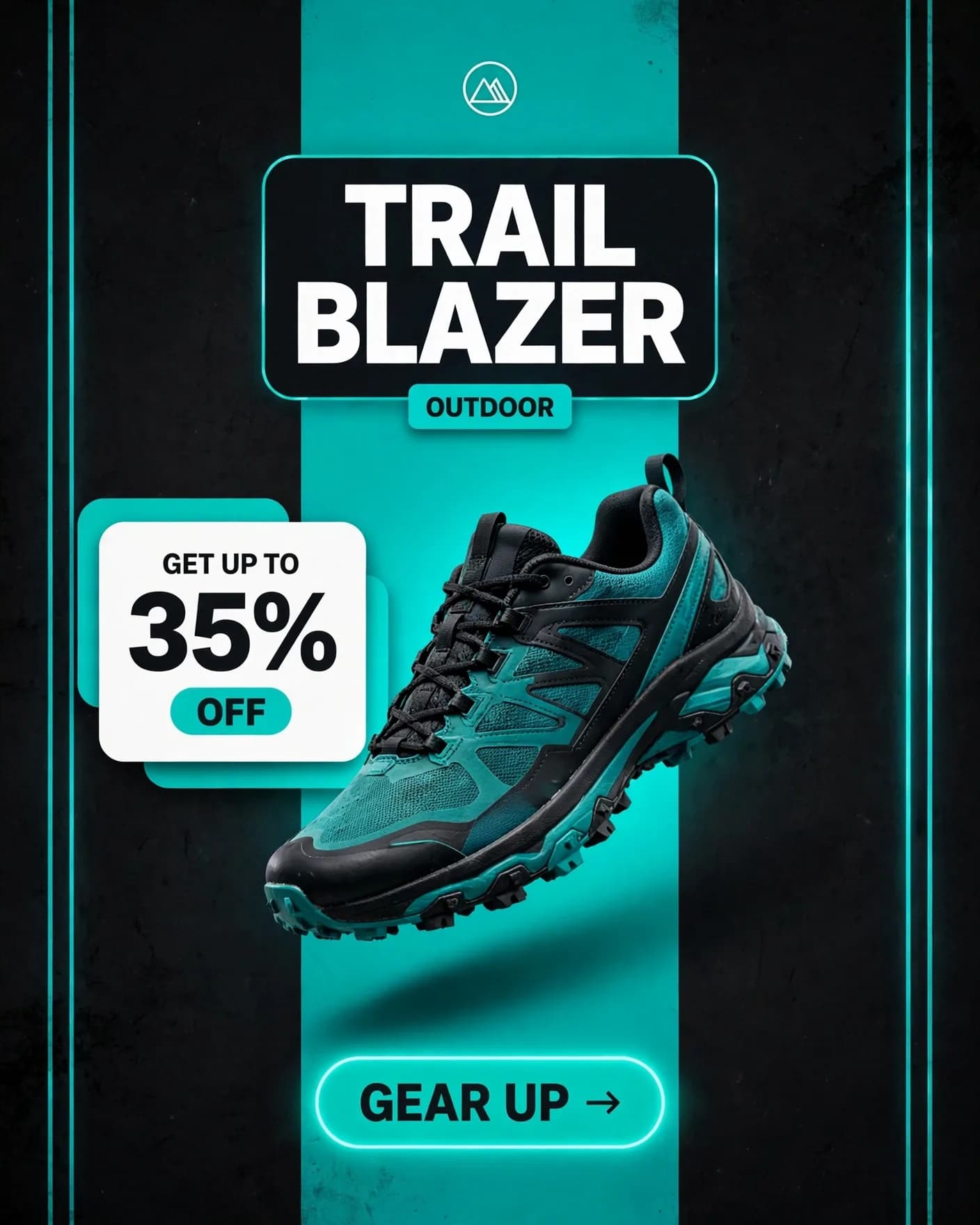 TRAIL BLAZER Trail Shoe Campaign — Teal Outdoor Sale Poster | Editable AI Prompt