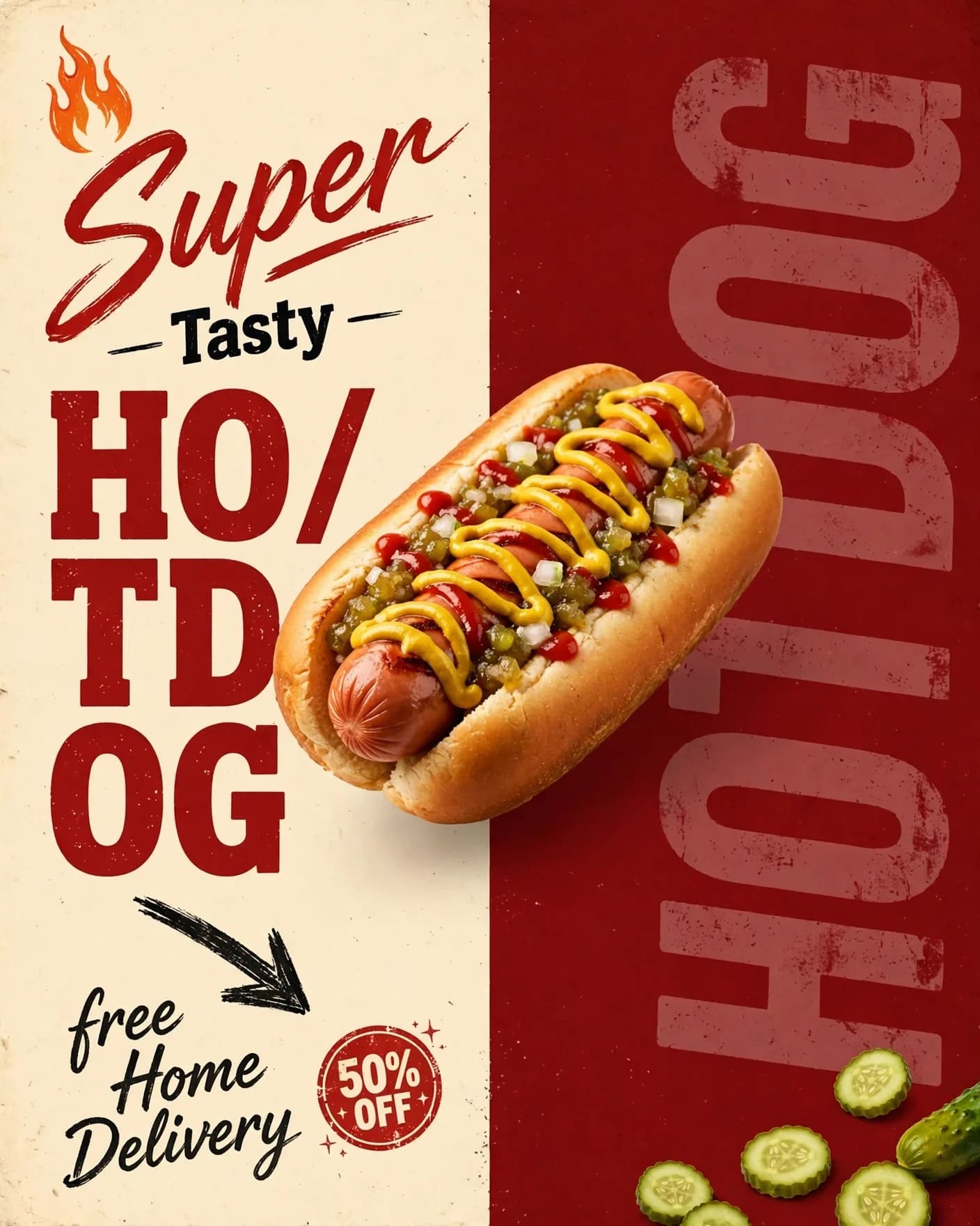 HOTDOG Fast Food Campaign — Retro Diner Promo Poster | Editable AI Prompt