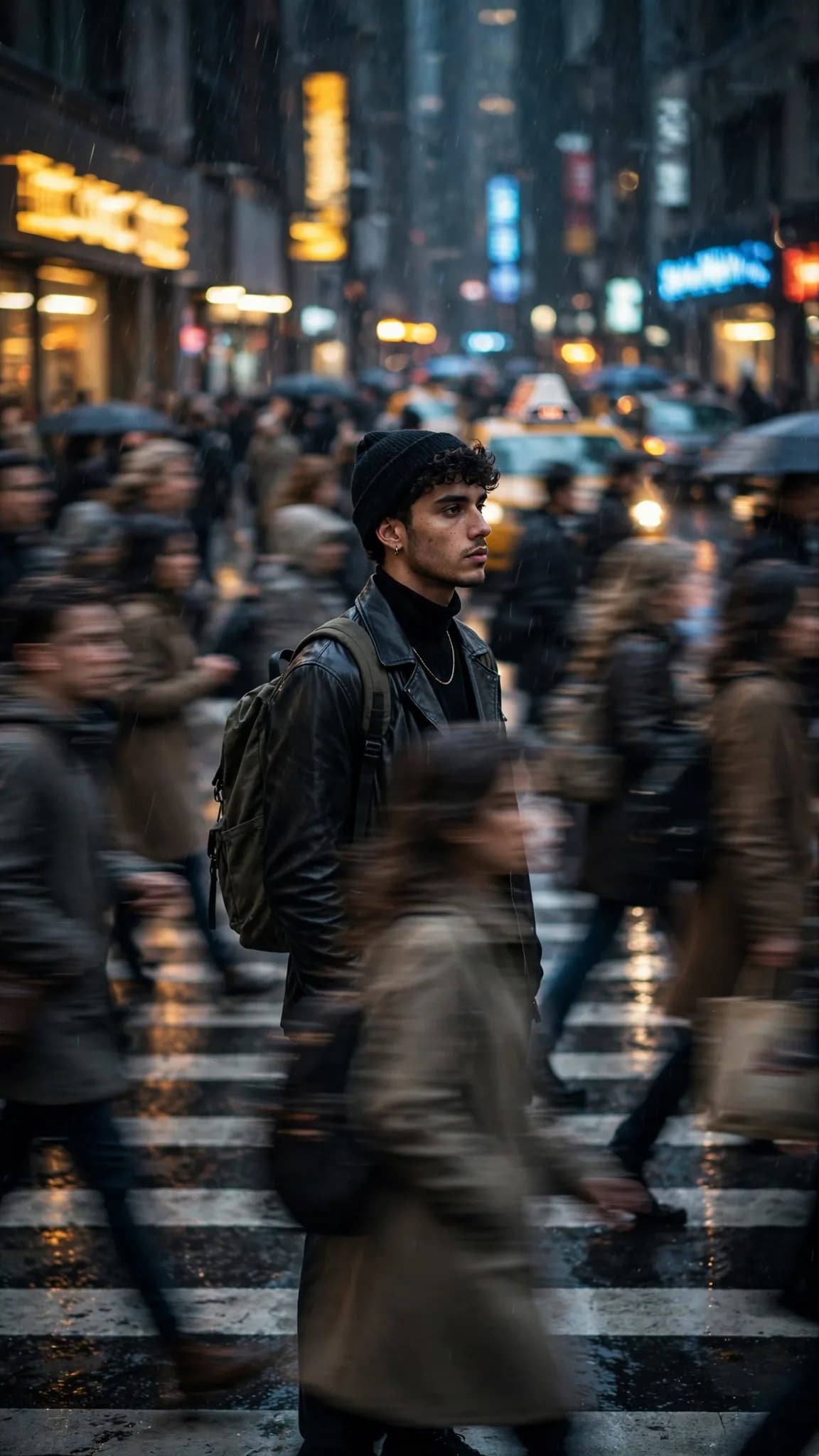 Motion Blur Crowd Street Portrait Prompt