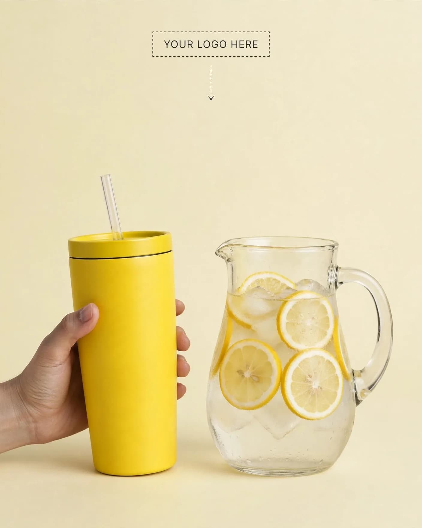 Yellow Tumbler Ecommerce Product Photo Editable AI Prompt