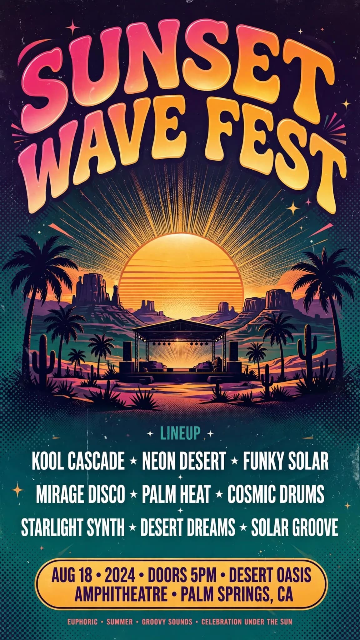 Retro Music Festival Poster Prompt — Summer Sunset Lineup Design