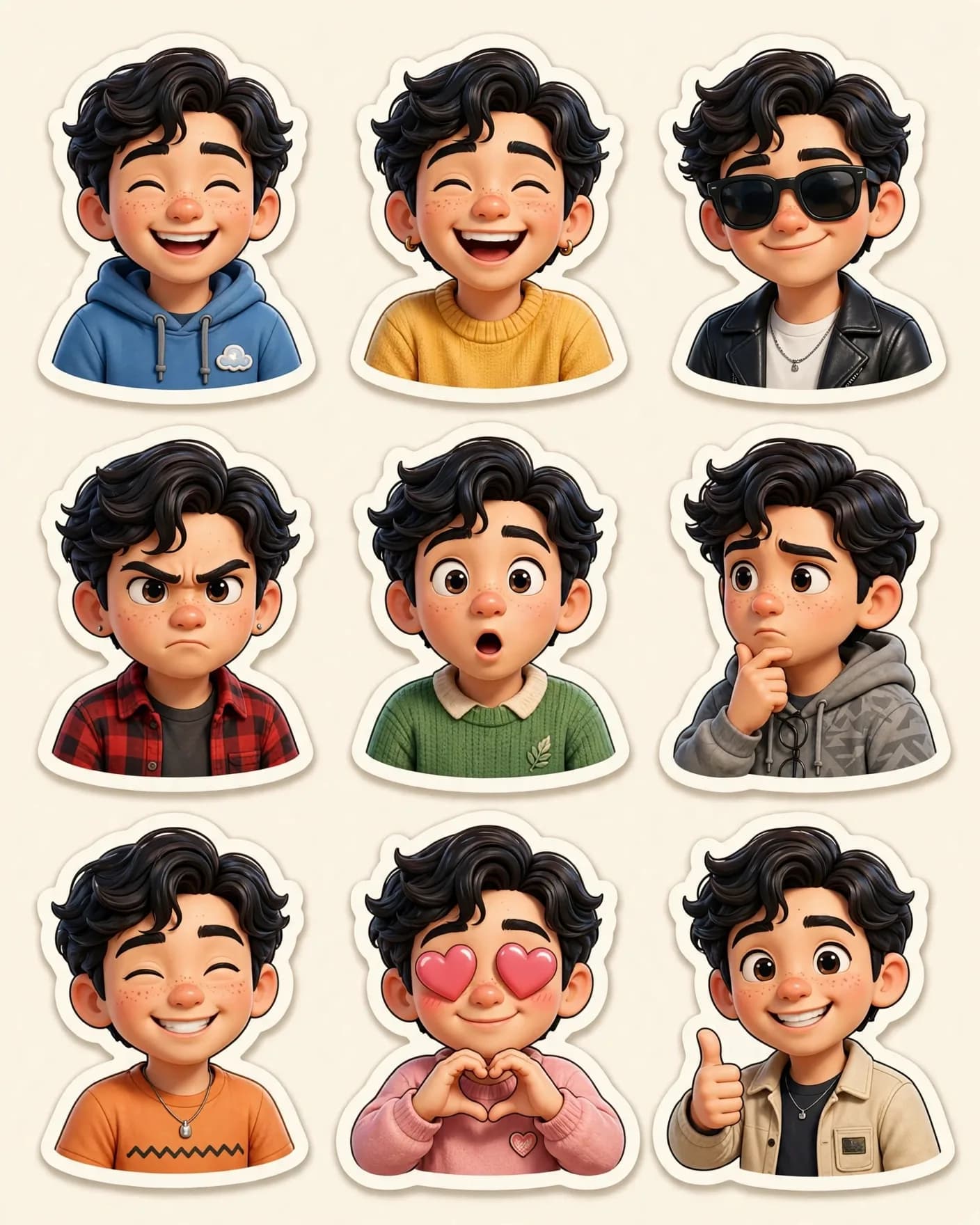 3D Character Sticker Pack Prompt — 9-Expression Pixar-Style Sticker Grid