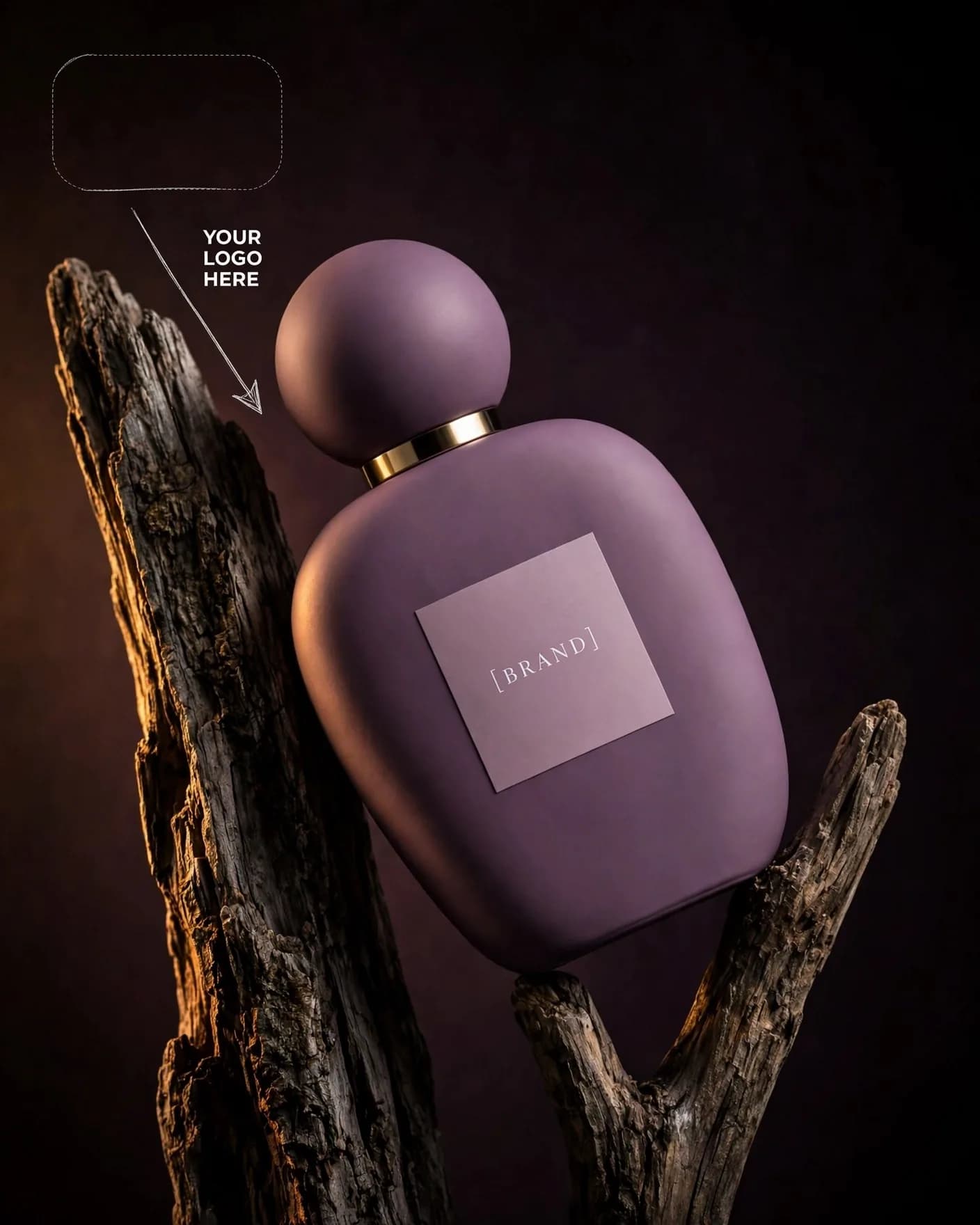 Dark Noir Plum Perfume Ad Poster Driftwood Editorial Editable AI Prompt