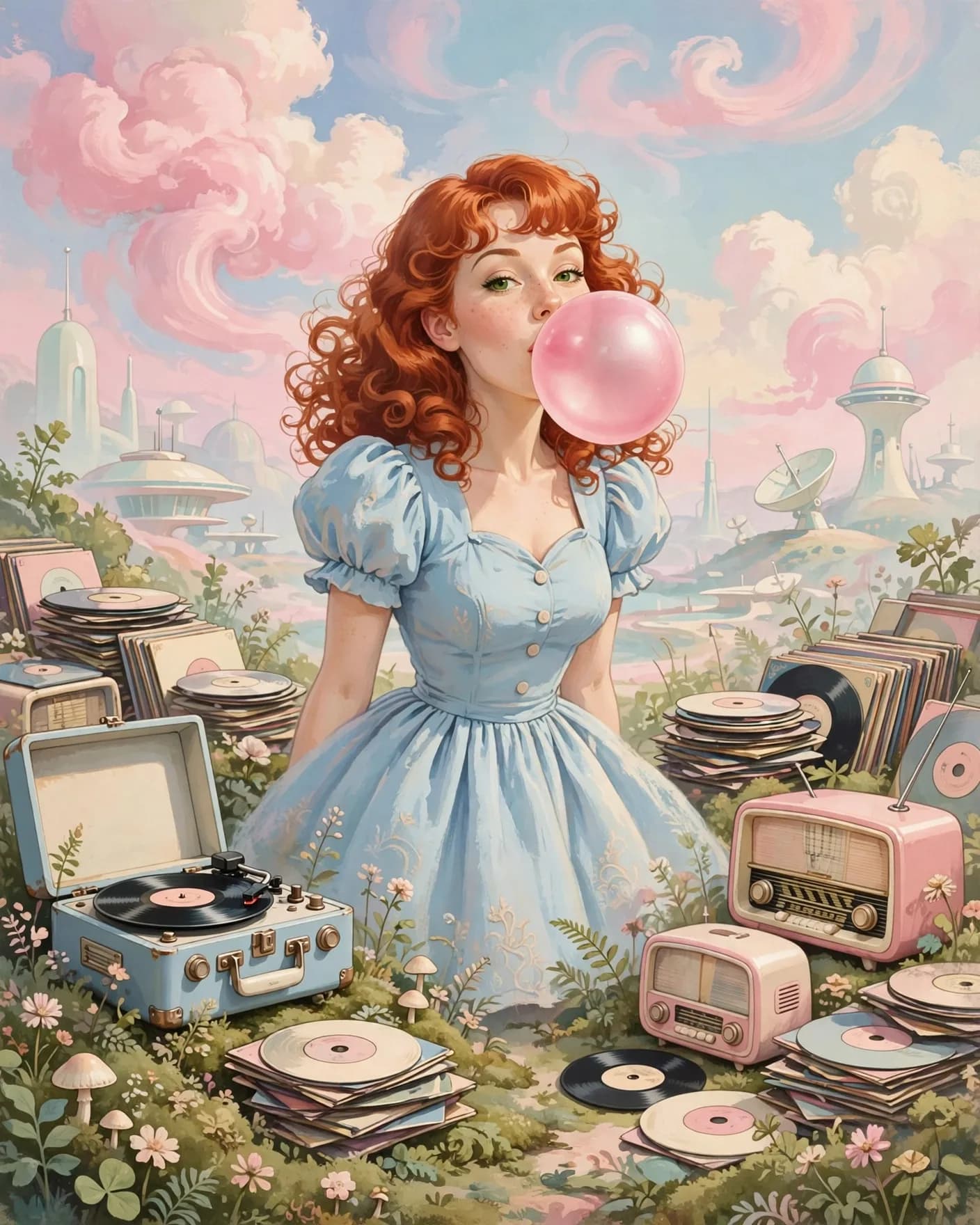 Retro Bubble Gum Dream Records Self Swap Portrait Editable AI Prompt