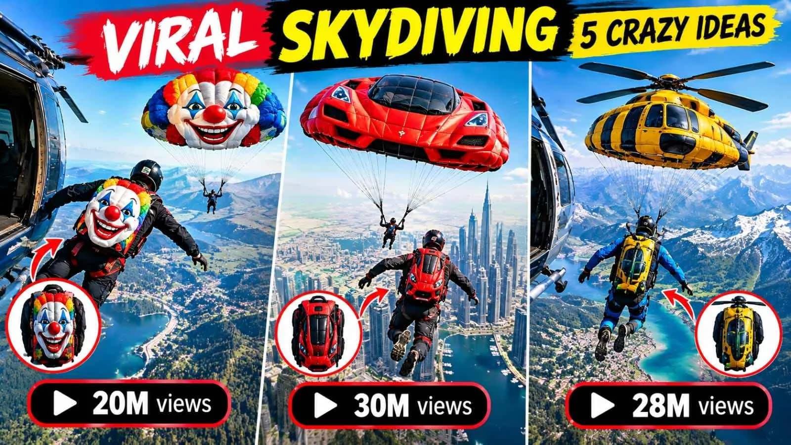 Viral Skydiving Challenge – 5 Crazy Backpack-to-Parachute AI Video Prompts