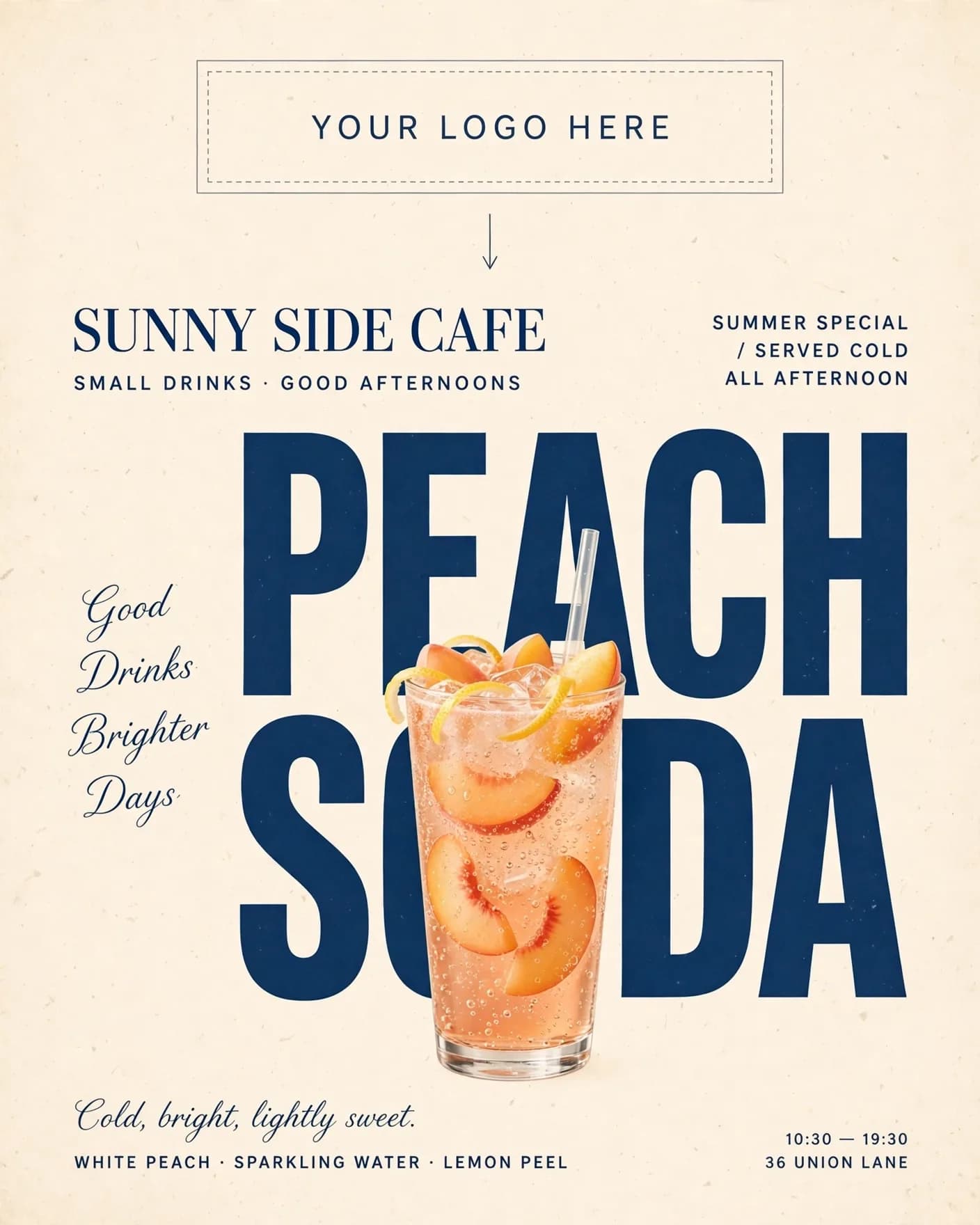 Peach Soda Summer Drink Ad Poster Editable AI Prompt