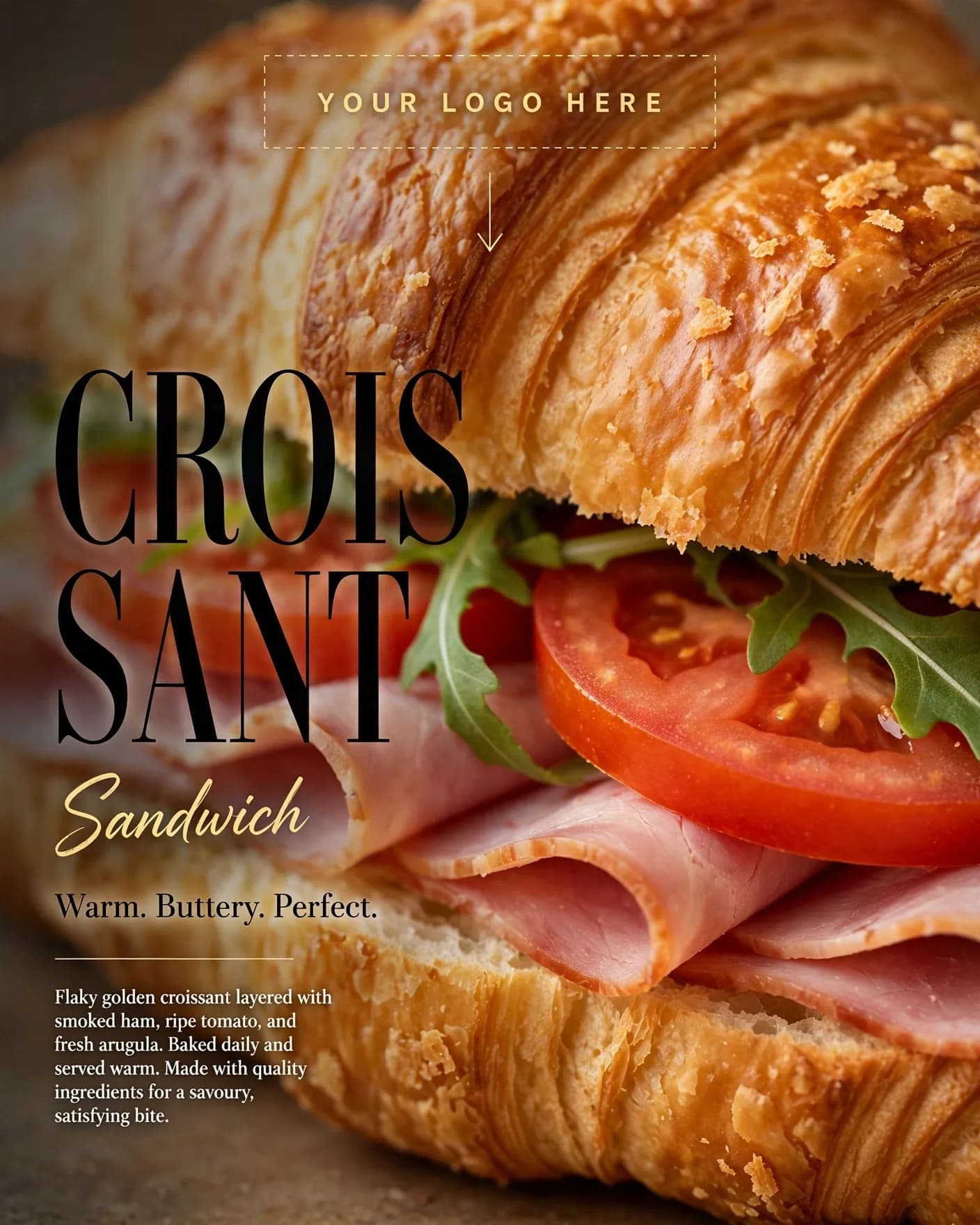 Croissant Sandwich Artisan Bakery Ad Editable AI Prompt