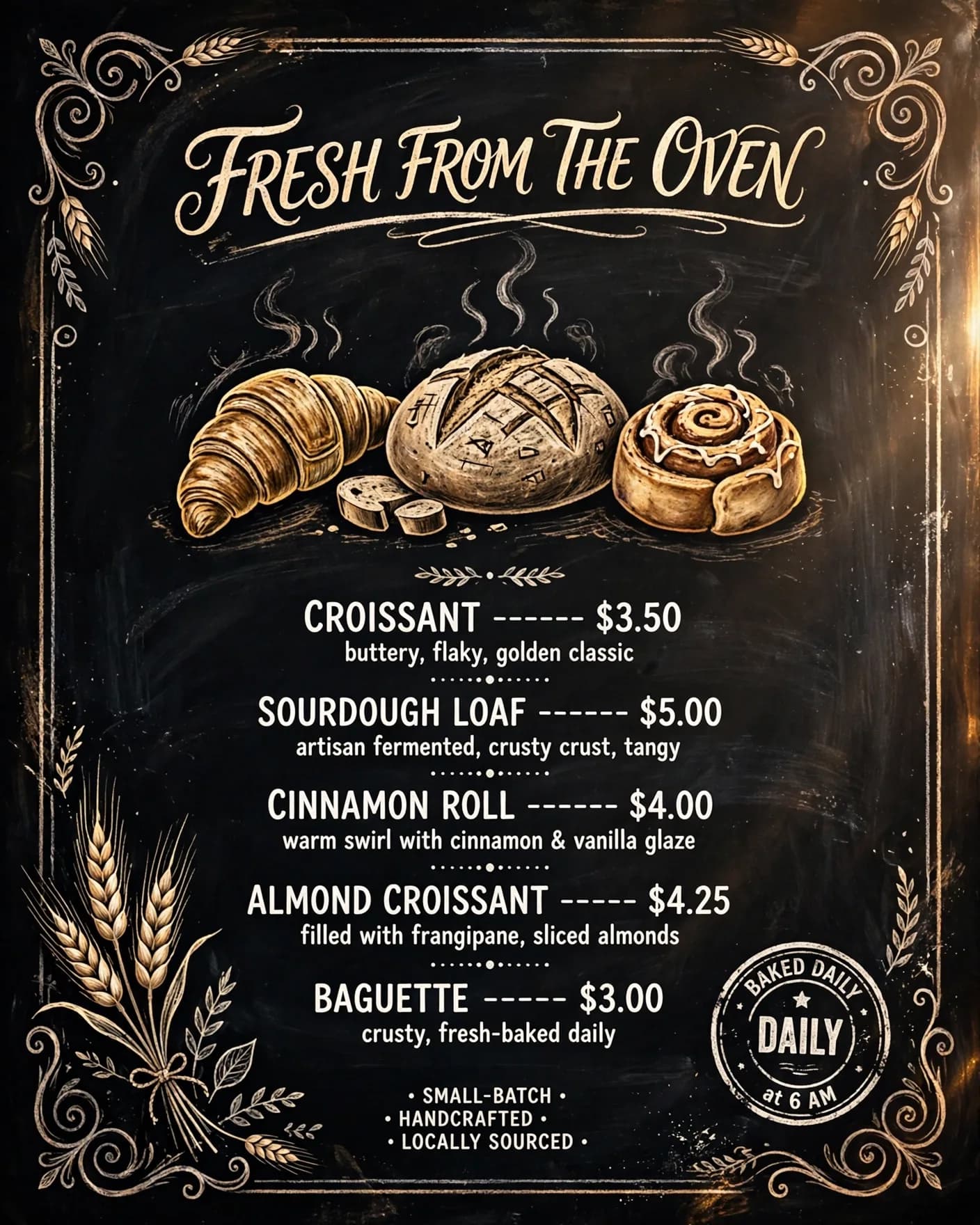 Bakery Menu Poster Prompt — Rustic Chalkboard Design