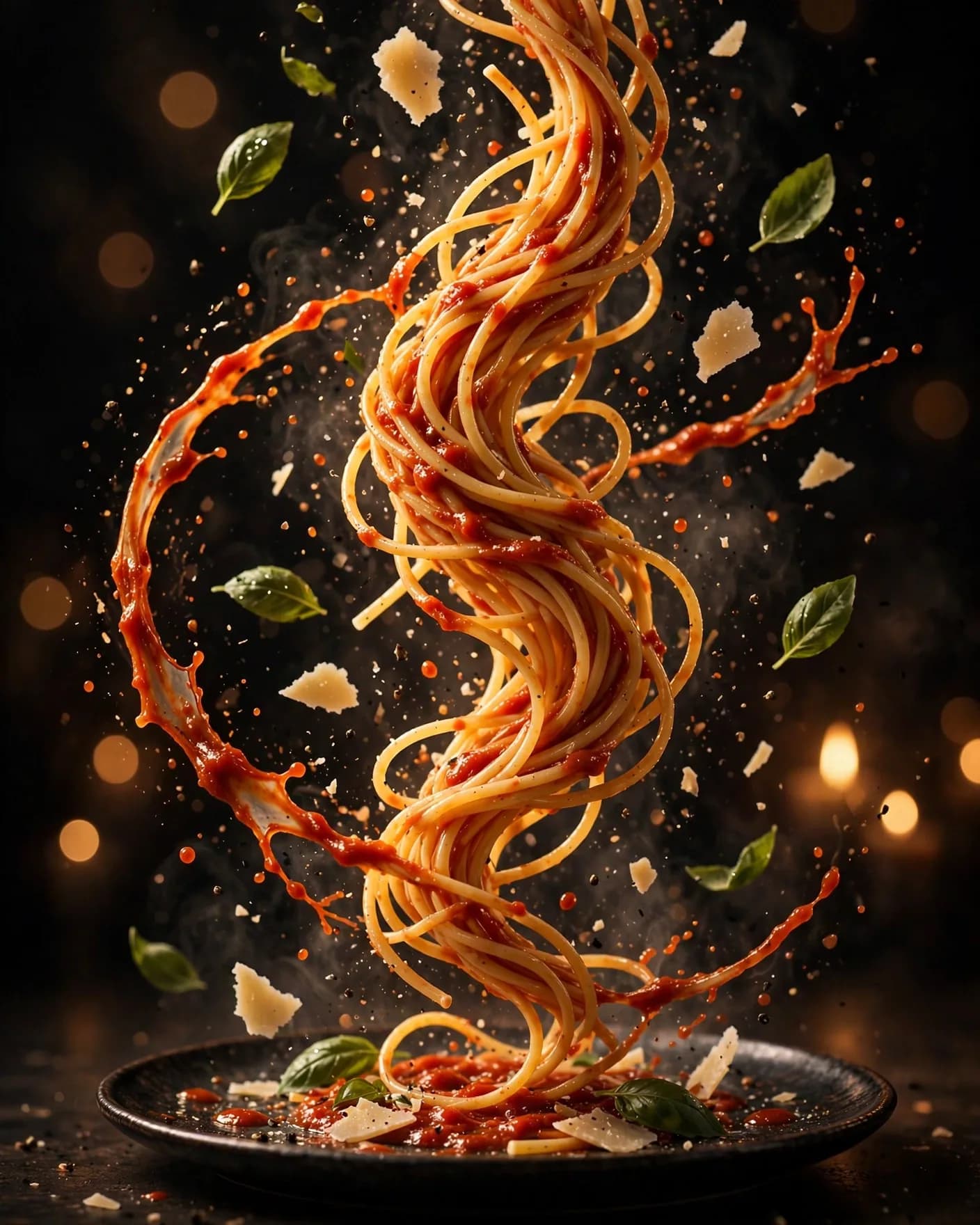 Floating Spaghetti Luxury Food Commercial Prompt