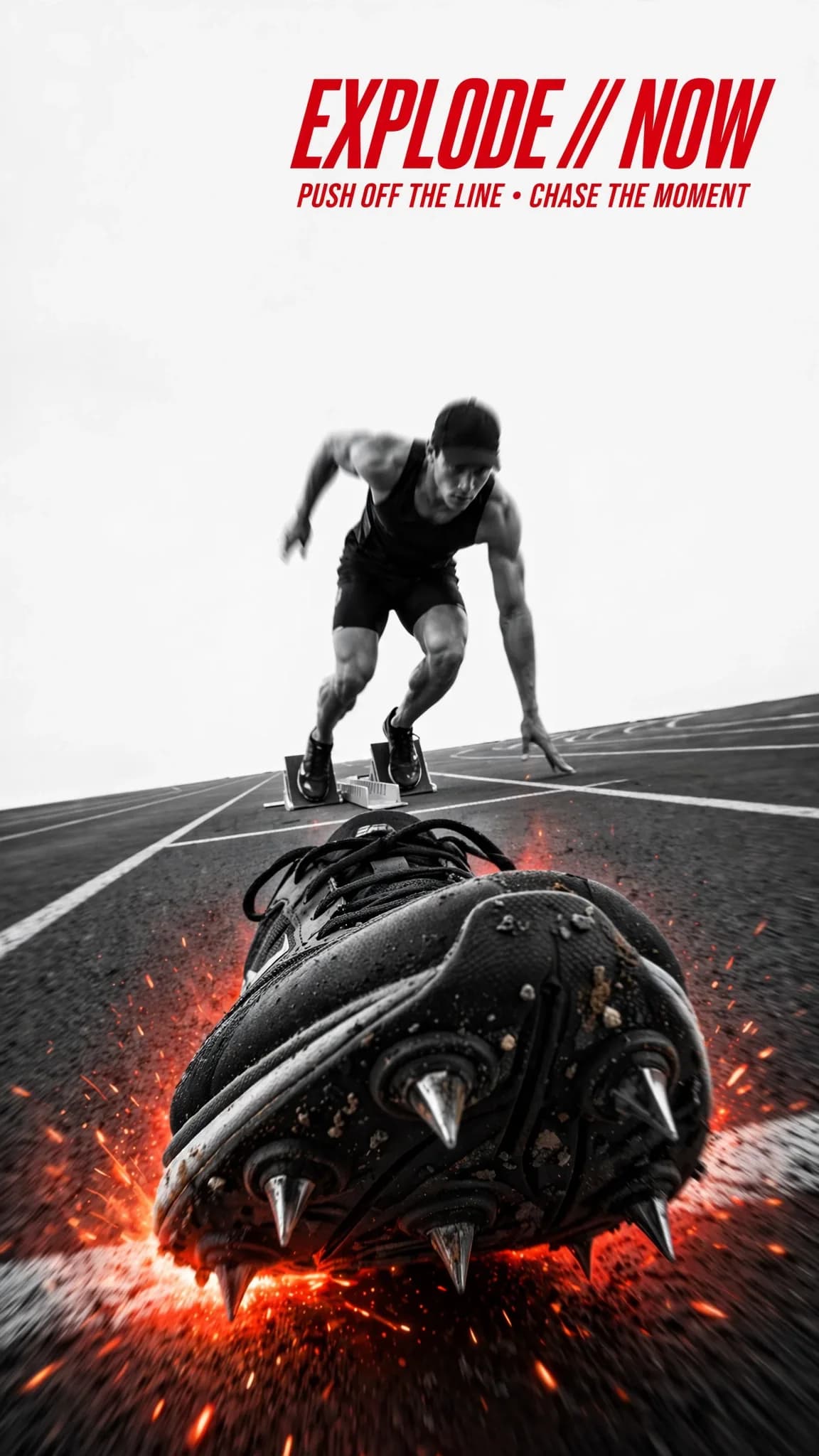 Monochrome Sports Ad Poster Prompt — Single Vermilion Accent