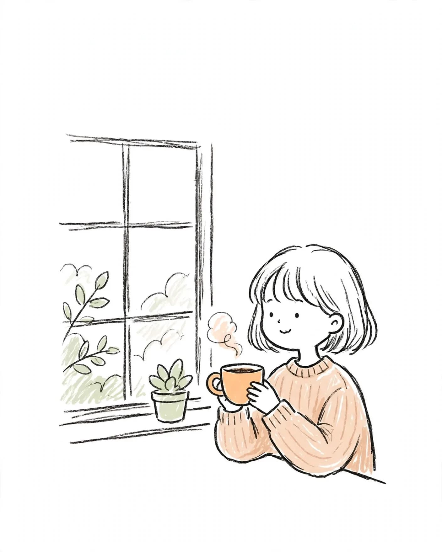 Korean Doodle Illustration Prompt — Cozy Everyday Moment