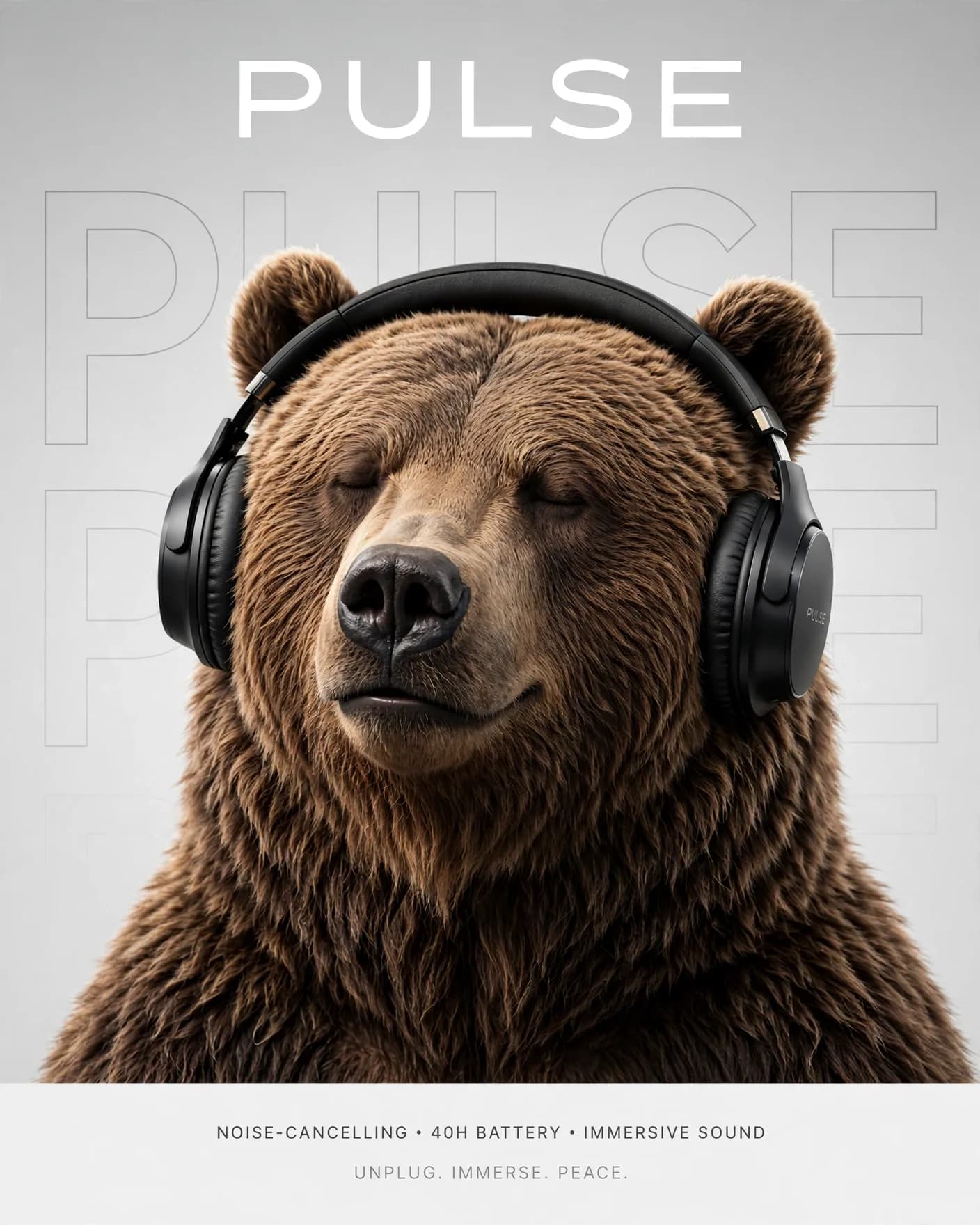 Headphone Bear Ad Poster Prompt — Premium Audio Commercial