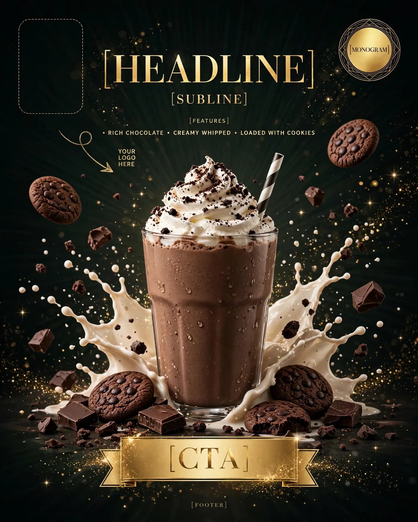 Dark Luxe Gold Dessert Shake Indulgence Poster Editable AI Prompt