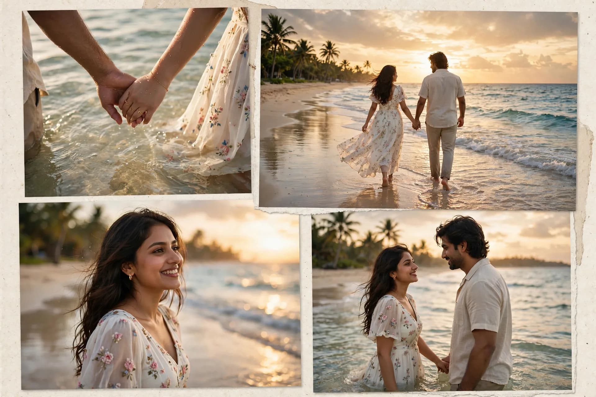 Couple Beach Photo Collage Prompt — 3-Panel Golden Hour Story
