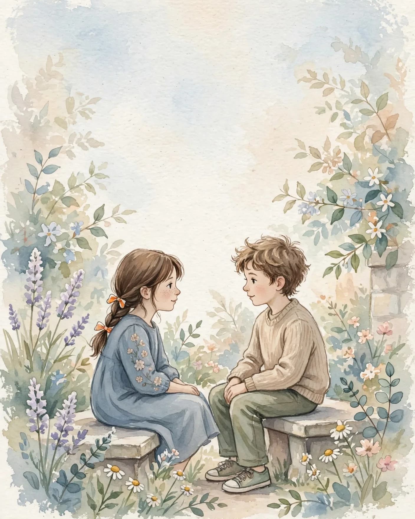 Watercolor Kids Book Illustration Prompt — Soft Pastel Scene