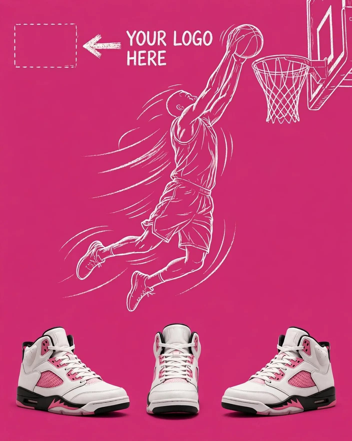 Chalk Dunk Player Magenta Sneaker Concept Ad Editable AI Prompt