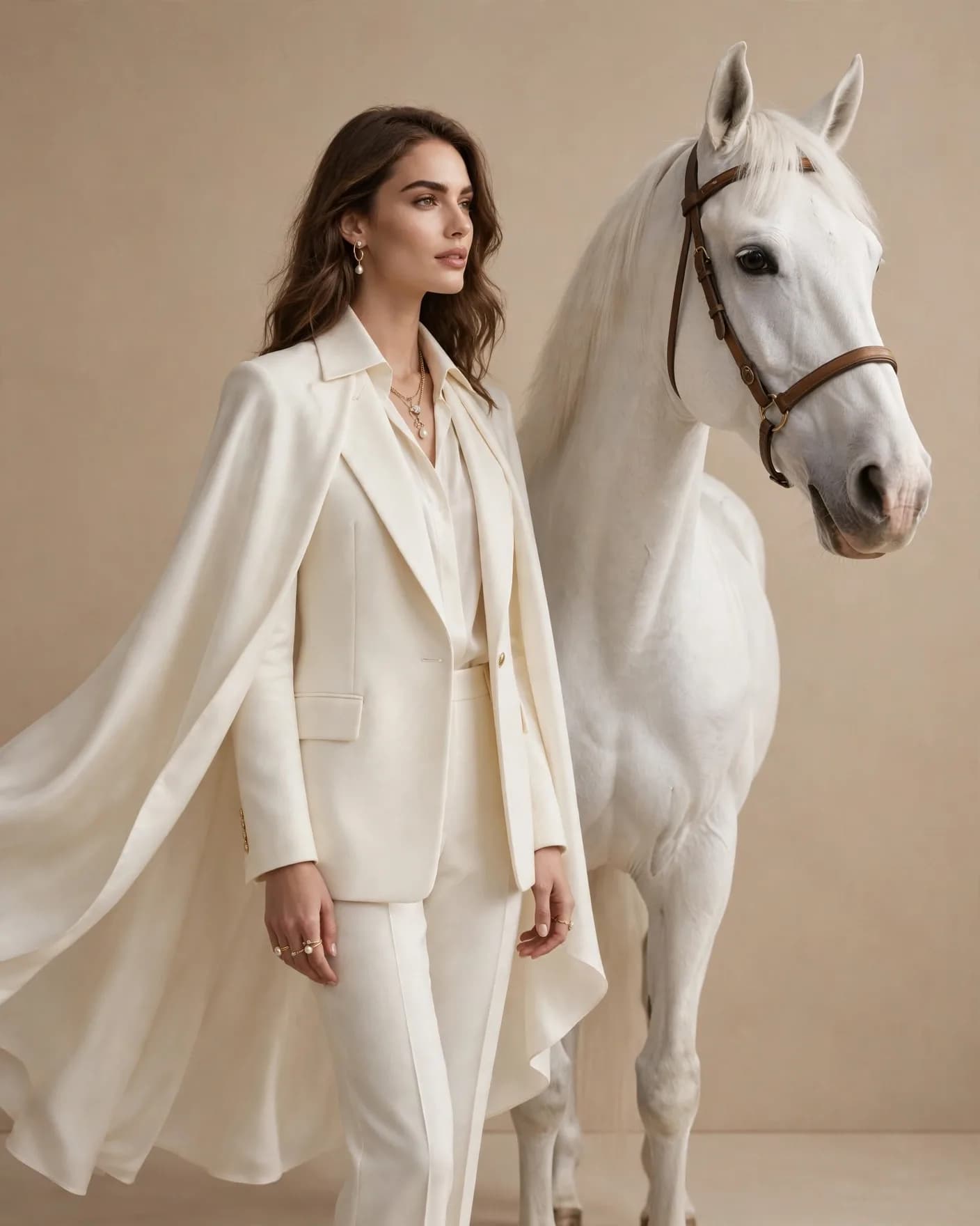 Equestrian Luxury Fashion Campaign Prompt — Model and Horse