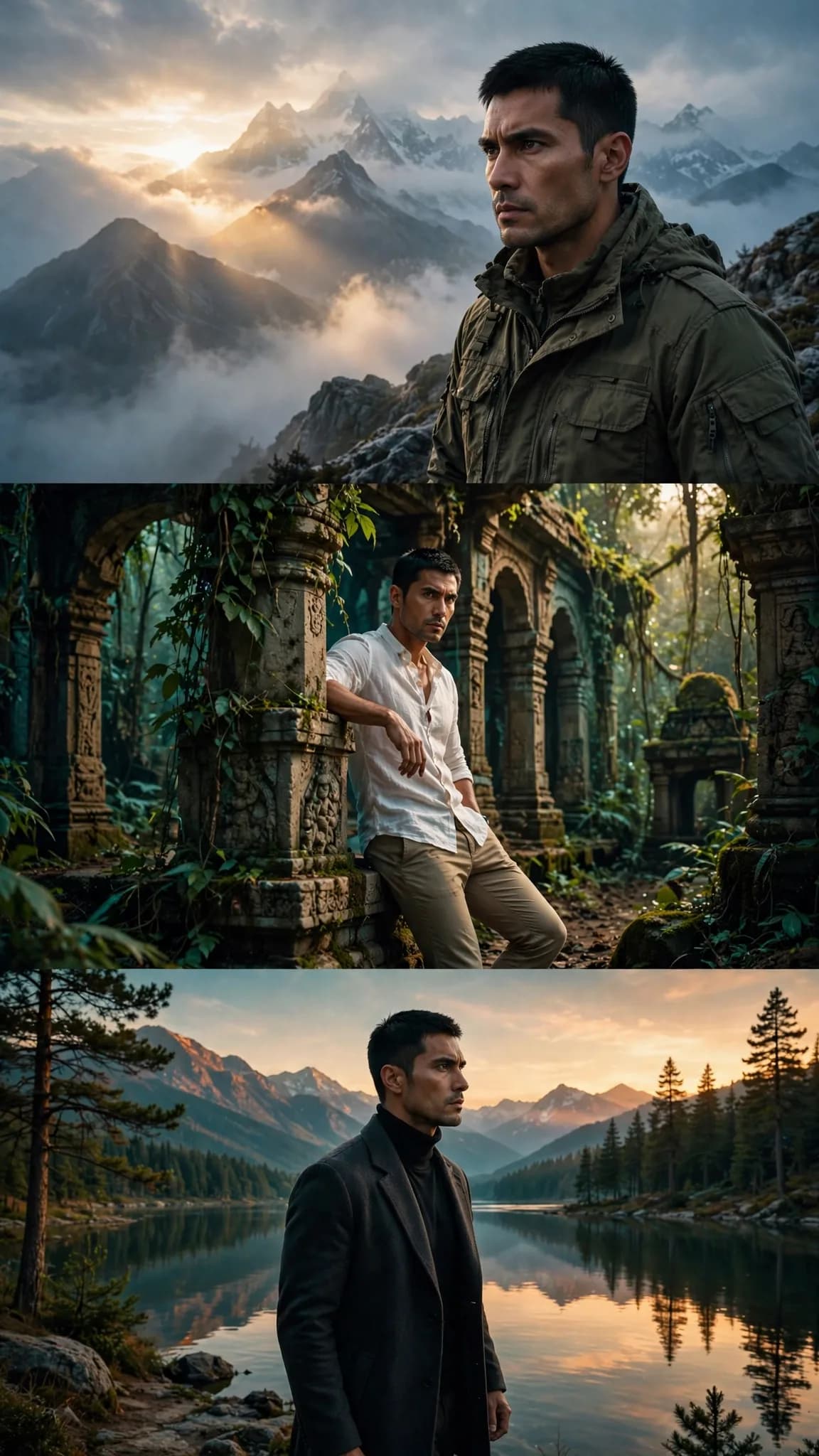 Three-Panel Cinematic Travel Collage Portrait Template