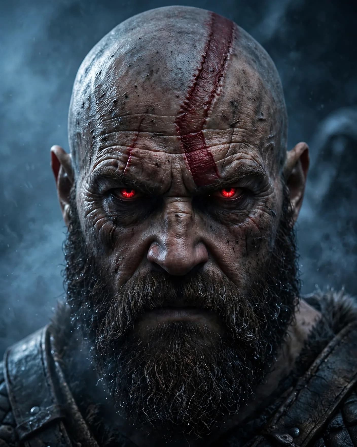 Fantasy Warrior Portrait Prompt — Scarred Bald Fighter