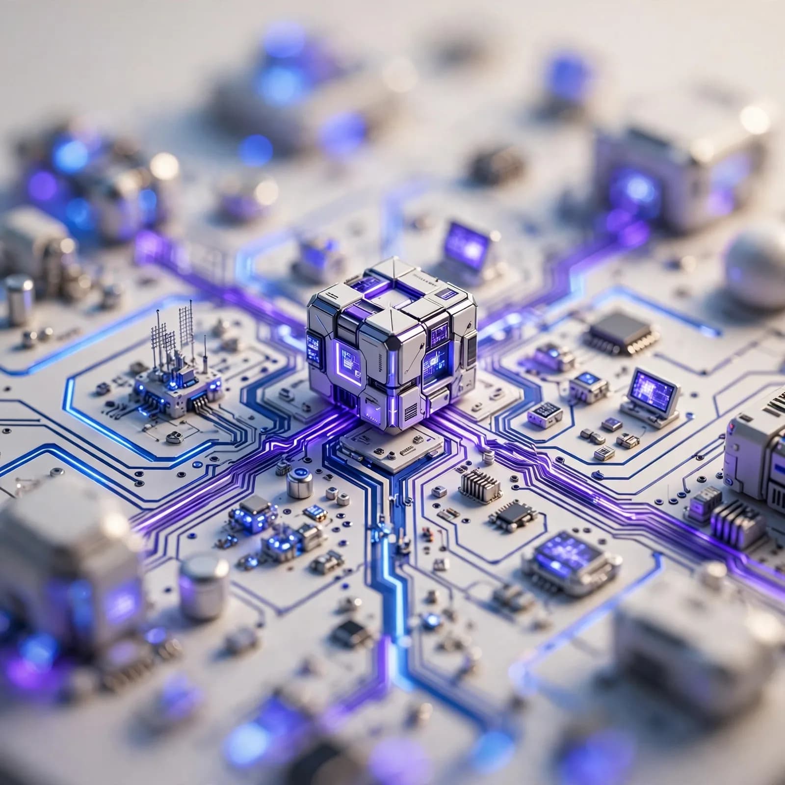 Isometric Tech Product Visualization Prompt — Circuit Board Scene