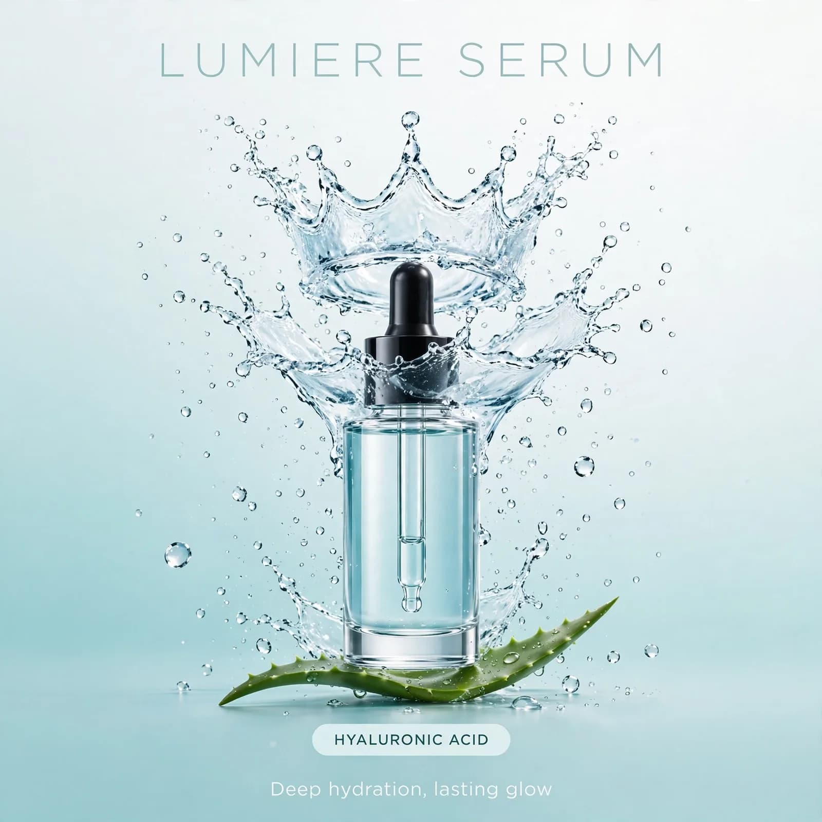Skincare Serum Water-Splash Ad Prompt — Fresh Beauty Campaign (1:1)
