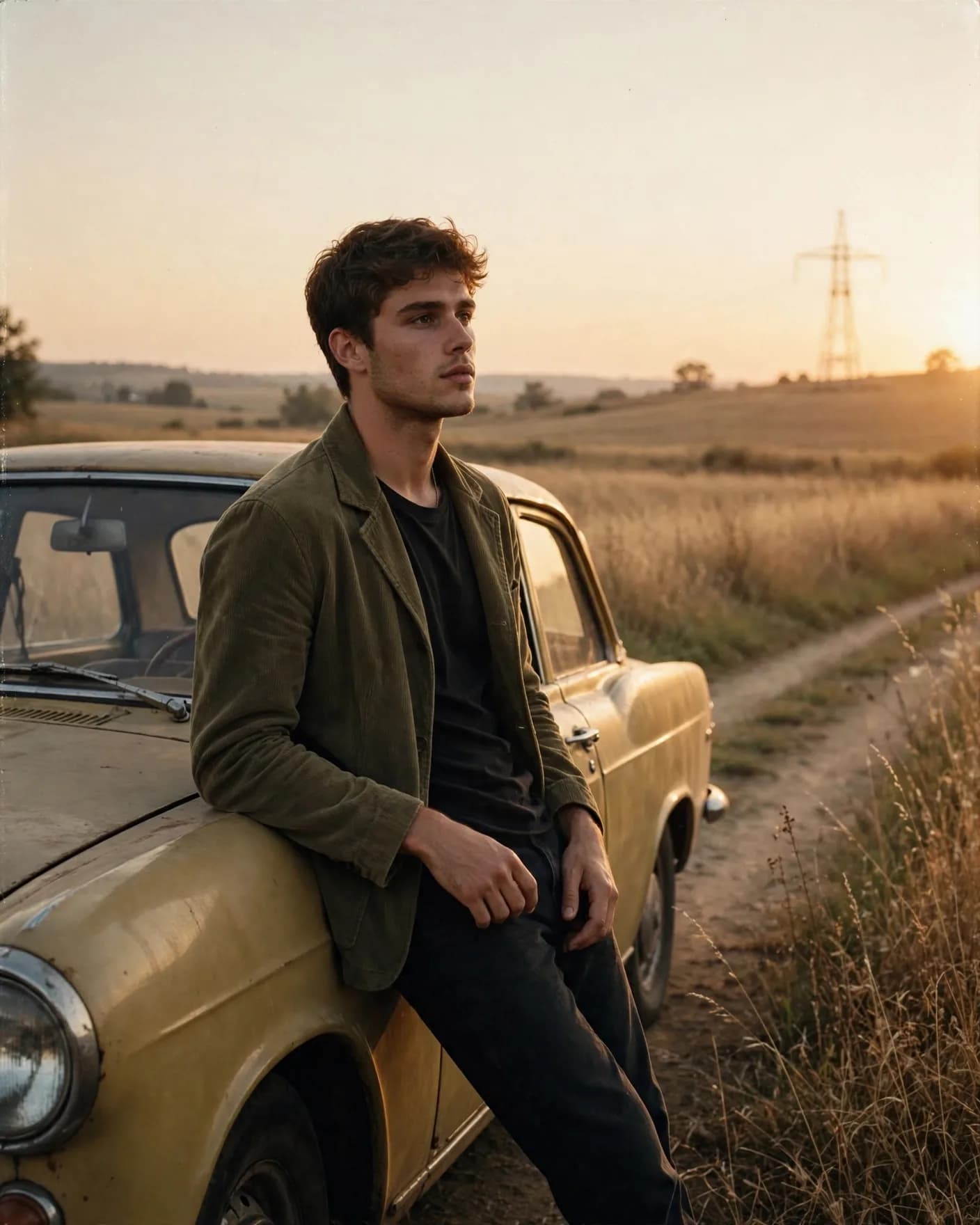 Golden Hour Countryside Road Trip Portrait Prompt