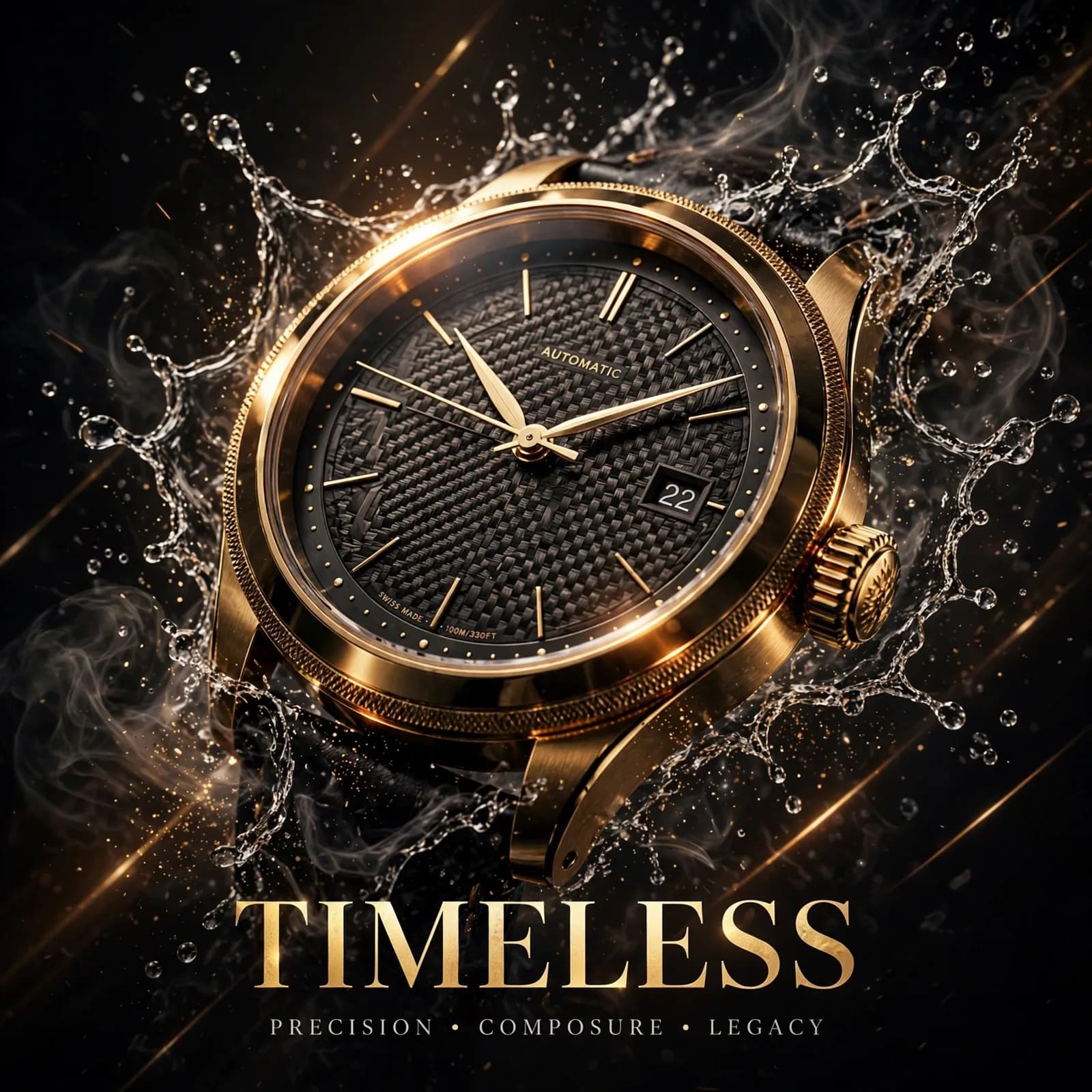Luxury Watch Ad Prompt — Dark Cinematic Timepiece Poster