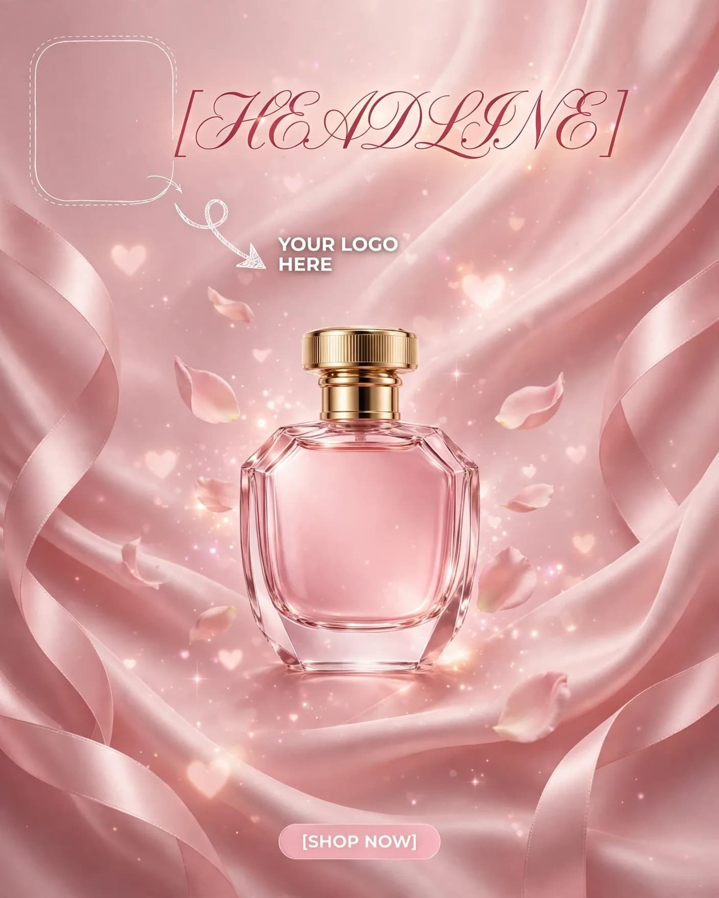 Pink Romance Perfume Ad Poster Silk Ribbon Campaign Editable AI Prompt