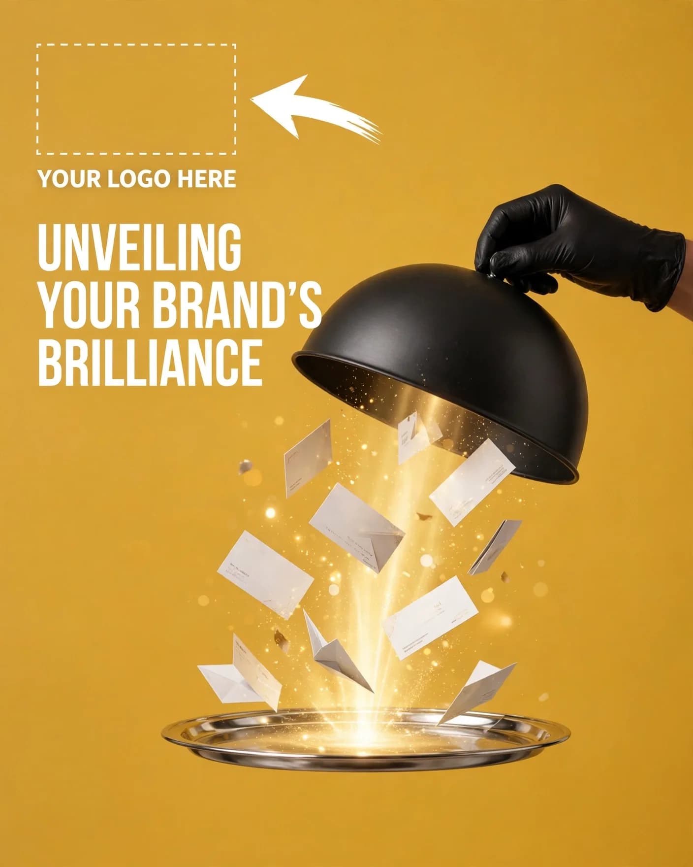 Grand Reveal Cloche Gold Agency Ad Editable AI Prompt